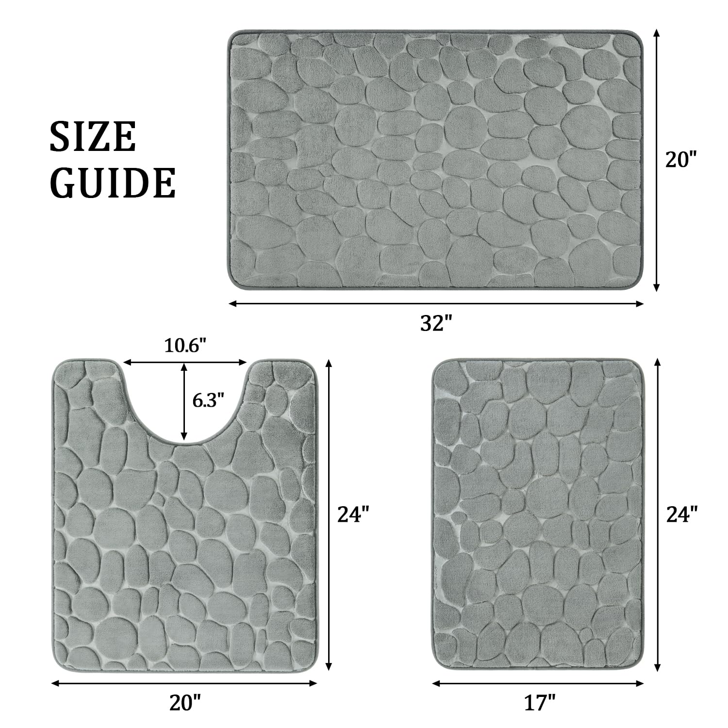 Yihouse Bathroom Rugs Sets 3 Piece, Cobblestone Memory Foam Bathroom Mats Set Extra Thick, Non Slip Bath Mats For Bathroom, Wate