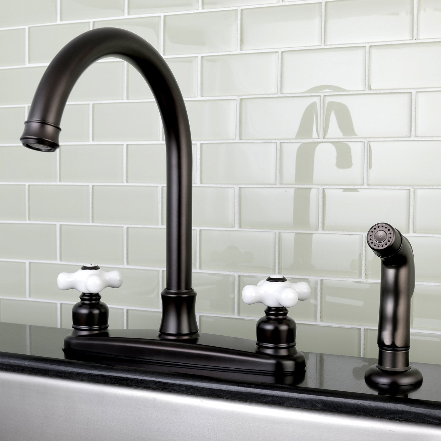 Kingston Brass FB7795PXSP Victorian 8-Inch Centerset Kitchen Faucet with Sprayer  Oil Rubbed Bronze