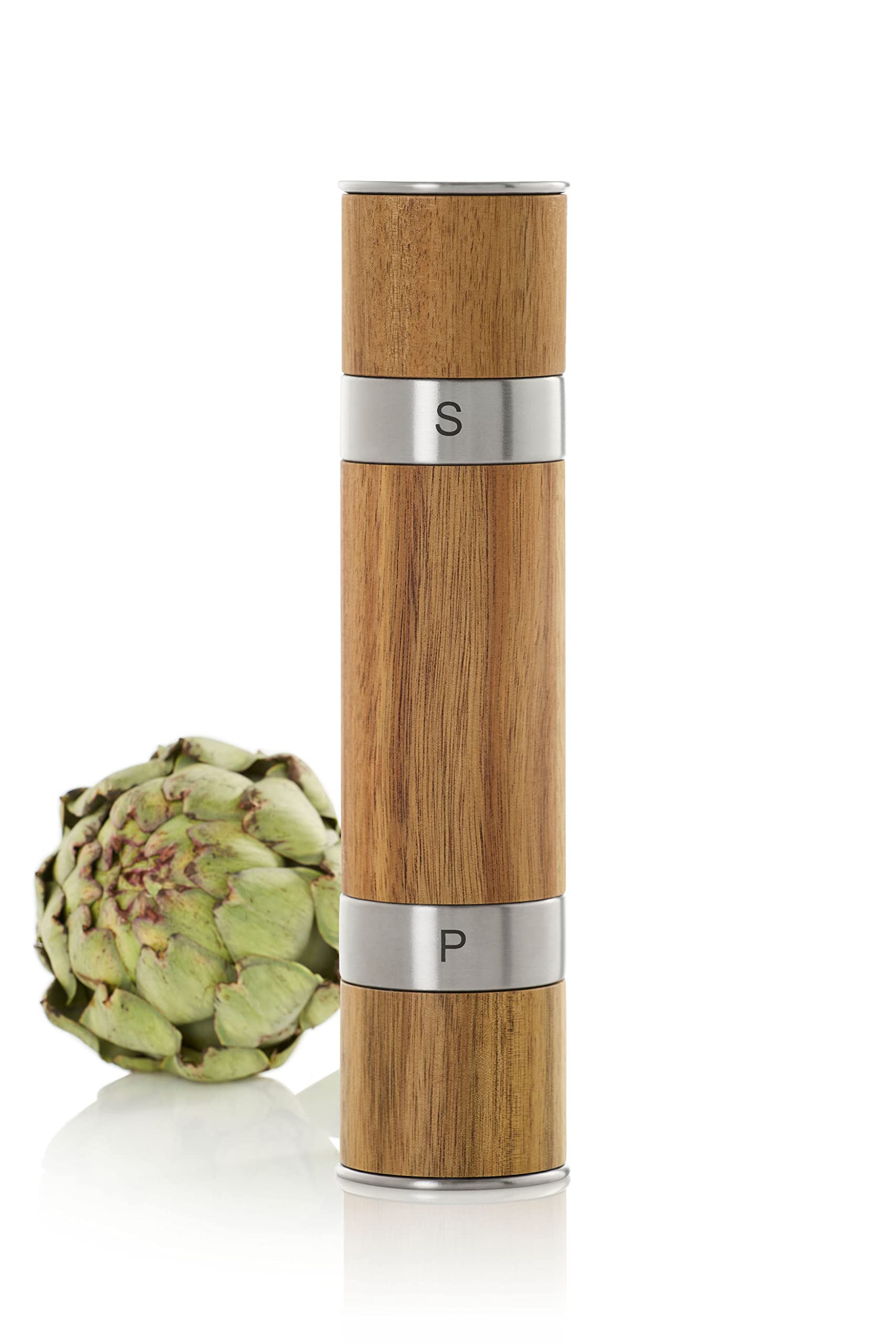 Adhoc Duomill Acacian And Stainless Steel 2-In-1 Mill Set, 8.25-Inch