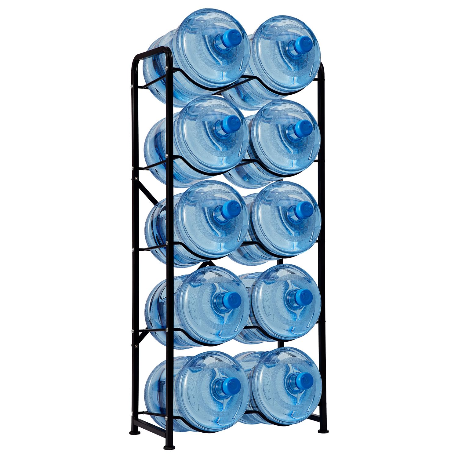 Water Bottle Storage Rack  5-Tier Reinforced Carbon Steel Water Jug Holder for 10 Bottles of 5-Gallon Water Cooler Bottles Organizer for Office  Family  Garages  Restaurant  and Gym. Black