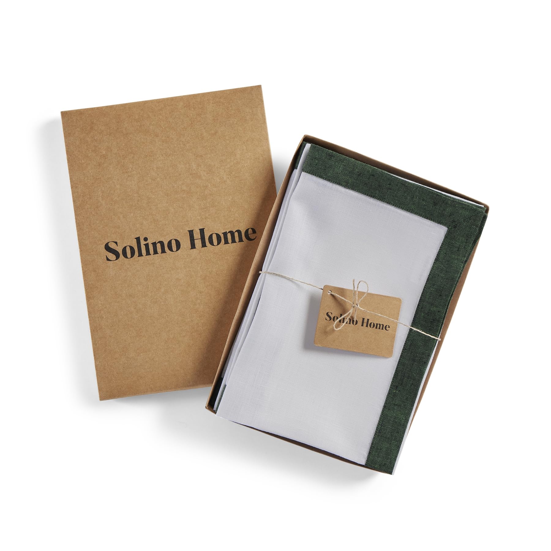 Solino Home Linen Dinner Napkins 20 X 20 Inch - 100% Pure Linen Forest Green And White Cloth Napkins Set Of 4 - Classic, Handcra