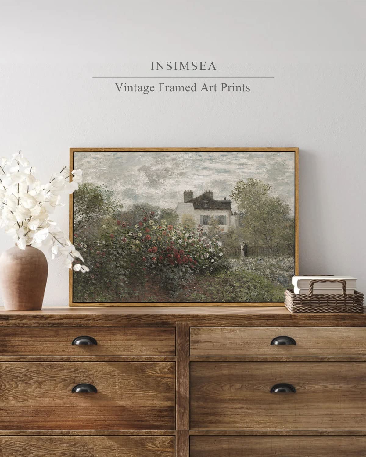 InSimSea Framed Canvas Wall Art Home Decor Large Artwork for Wall The Artist's Garden in Argenteuil by Monet Paintings Prints Wall Art for Office Kitchen Bathroom Decor 16x24in/40x60cm
