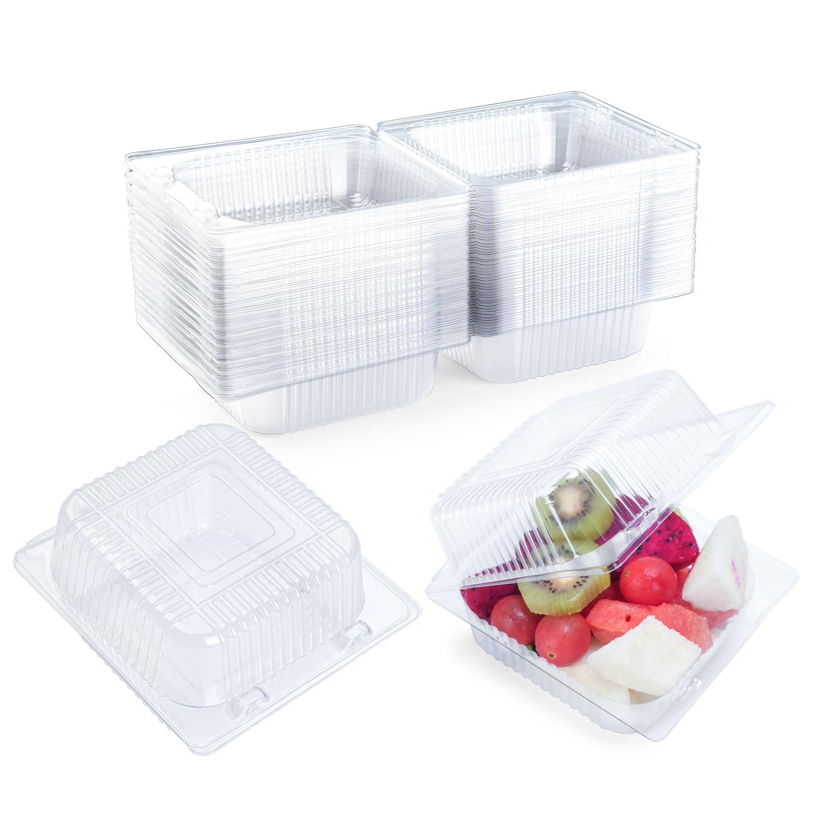 Evnlo 50 Count Clear Plastic Containers with Lids for Food, Thickened Disposable Sandwich Containers Clamshell Boxes for Cake Sl