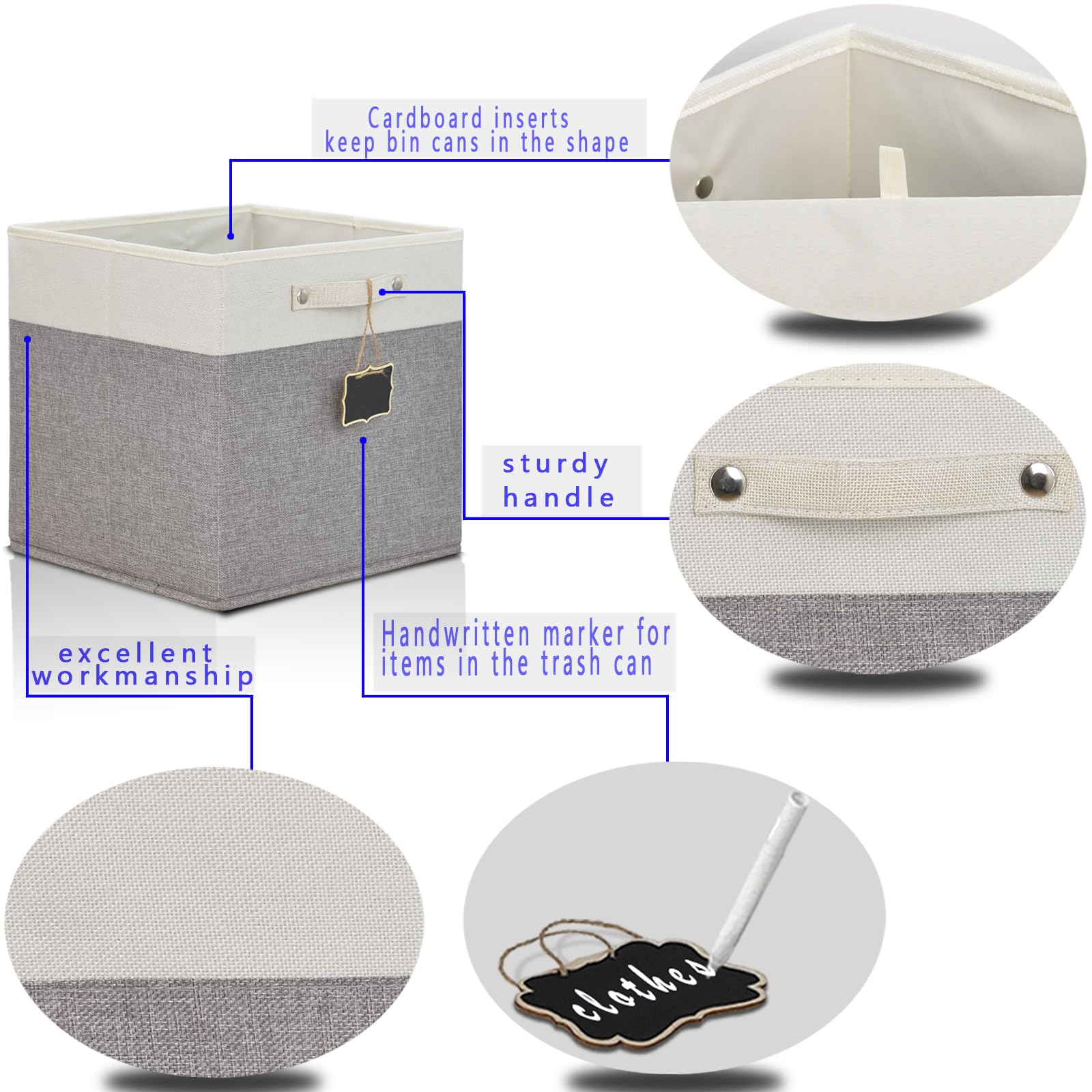 12X12 Storage Cube Bins 4 Pack,Collapsible Fabric Storage Cubes With Labels,Linen Cube Storage Organizer Bins With Cotton Handle
