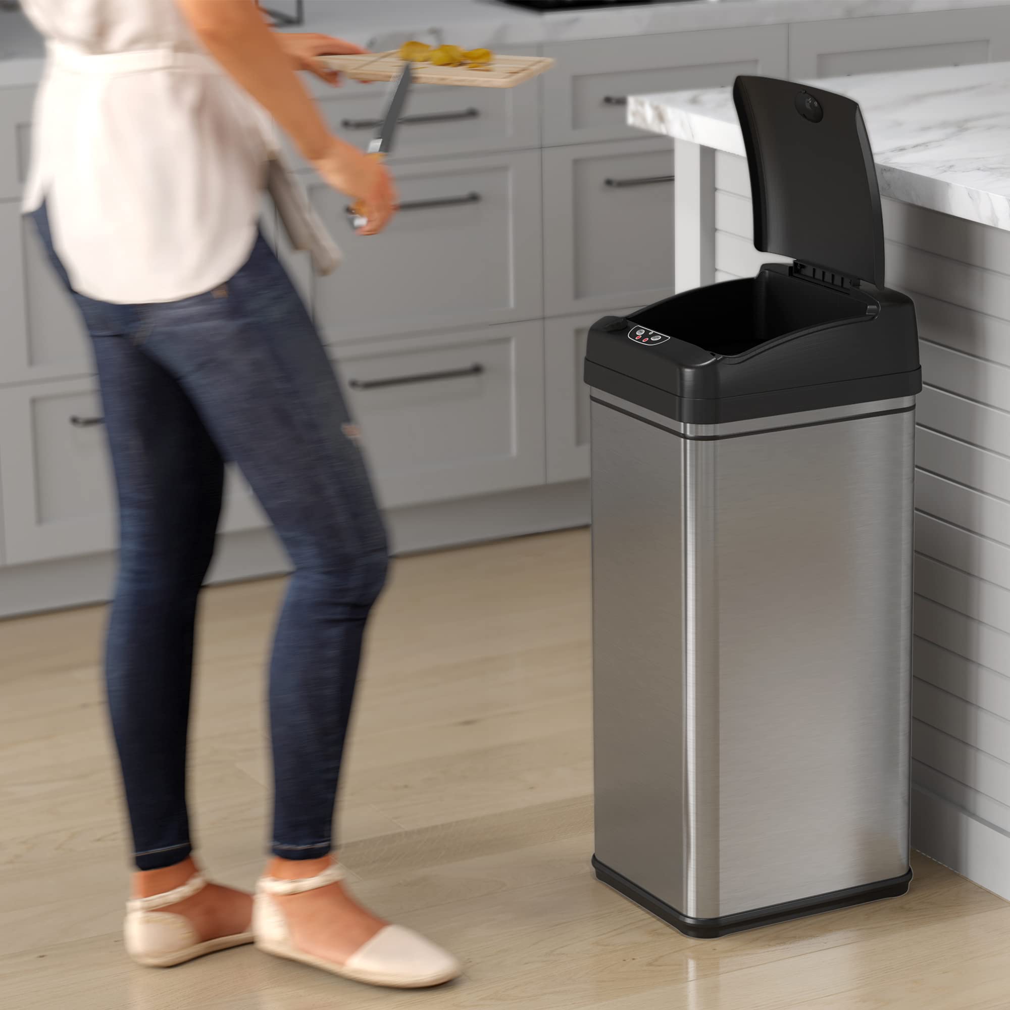 Itouchless Automatic Trash Can With Ac Adapter And 7 Odor Filters, Big Lid Opening Touchless Sensor Kitchen Trash Bin, 13 Gallon