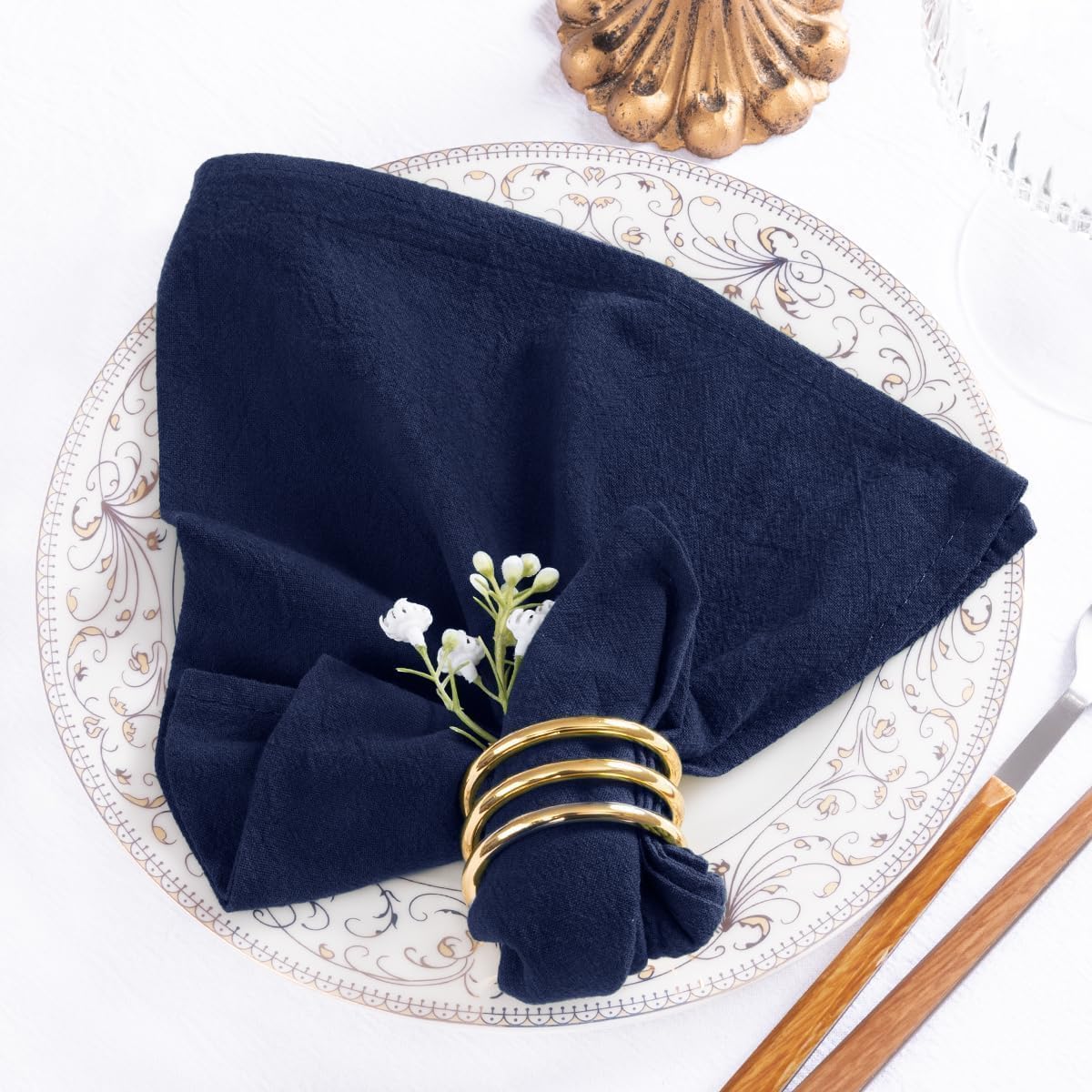 Mlmw Navy Blue Cloth Napkins Set Of 8 Linen Cotton Dinner Napkins Cloth Bulk Washable 16''  16'' For Rustic Wedding Party Baby B