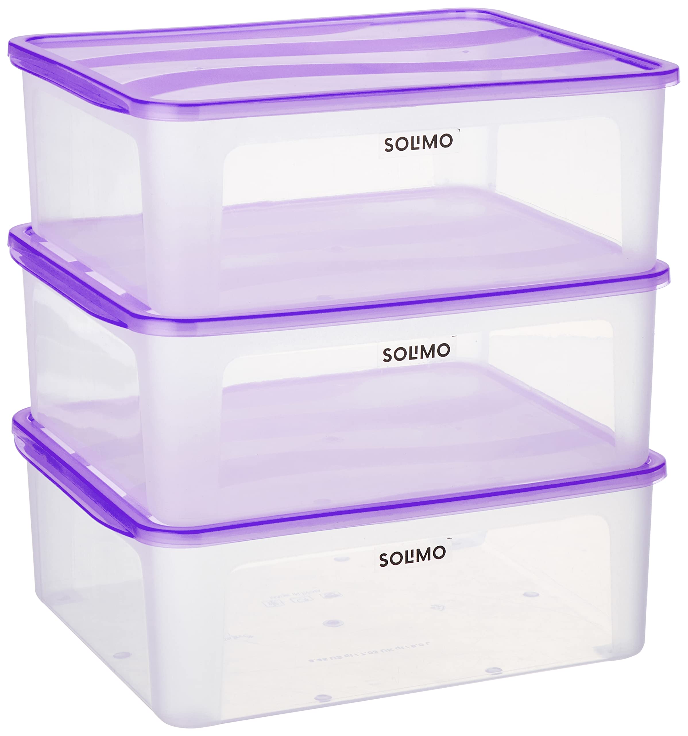 Amazon Brand - Solimo Plastic Fridge Multi Storage Container With Lid (Set Of 3, 8000Ml, Purple)