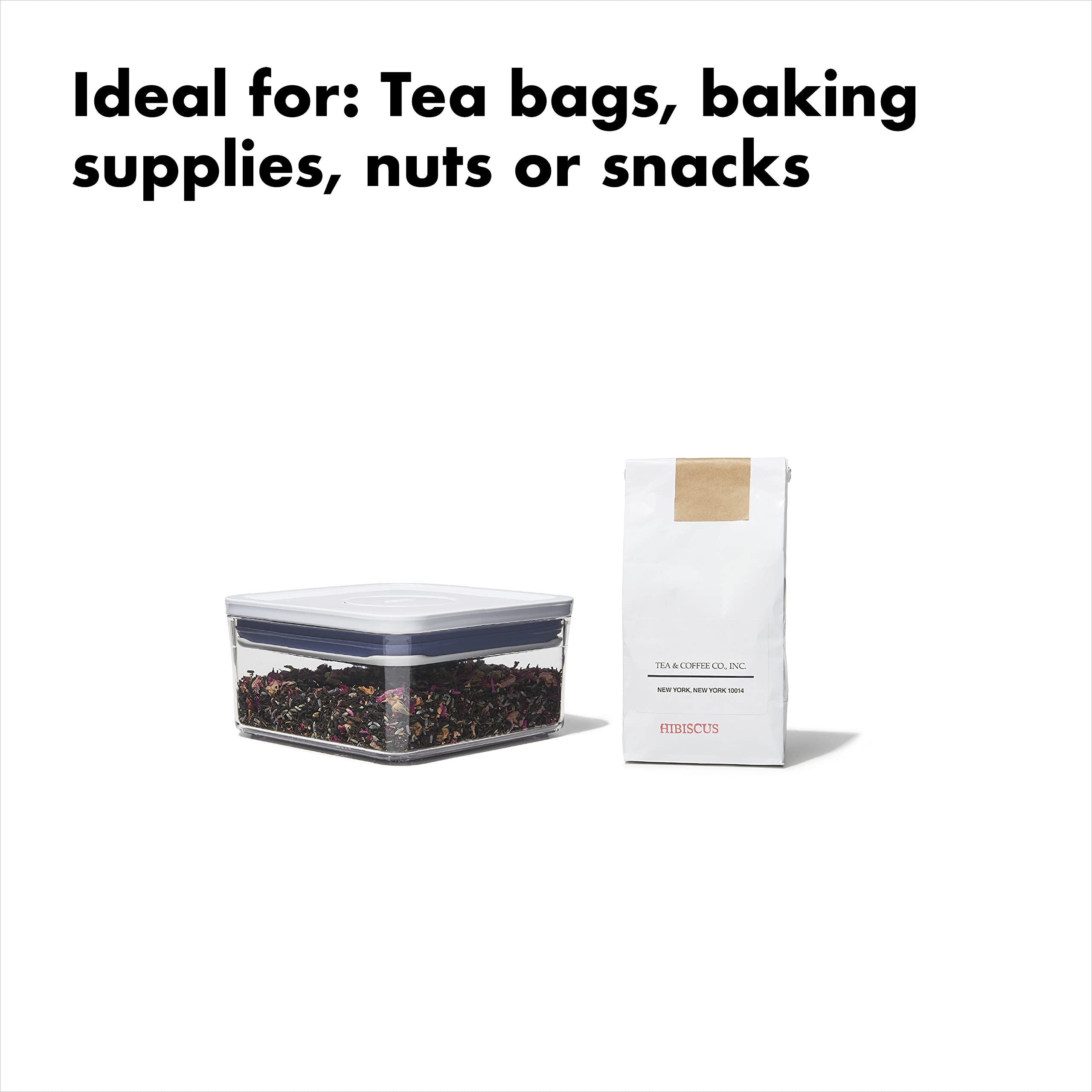 Oxo Good Grips Pop Container - Airtight Food Storage - Big Square Mini 1.1 Qt Ideal For Tea Bags, Baking Supplies, Nuts Or Snack