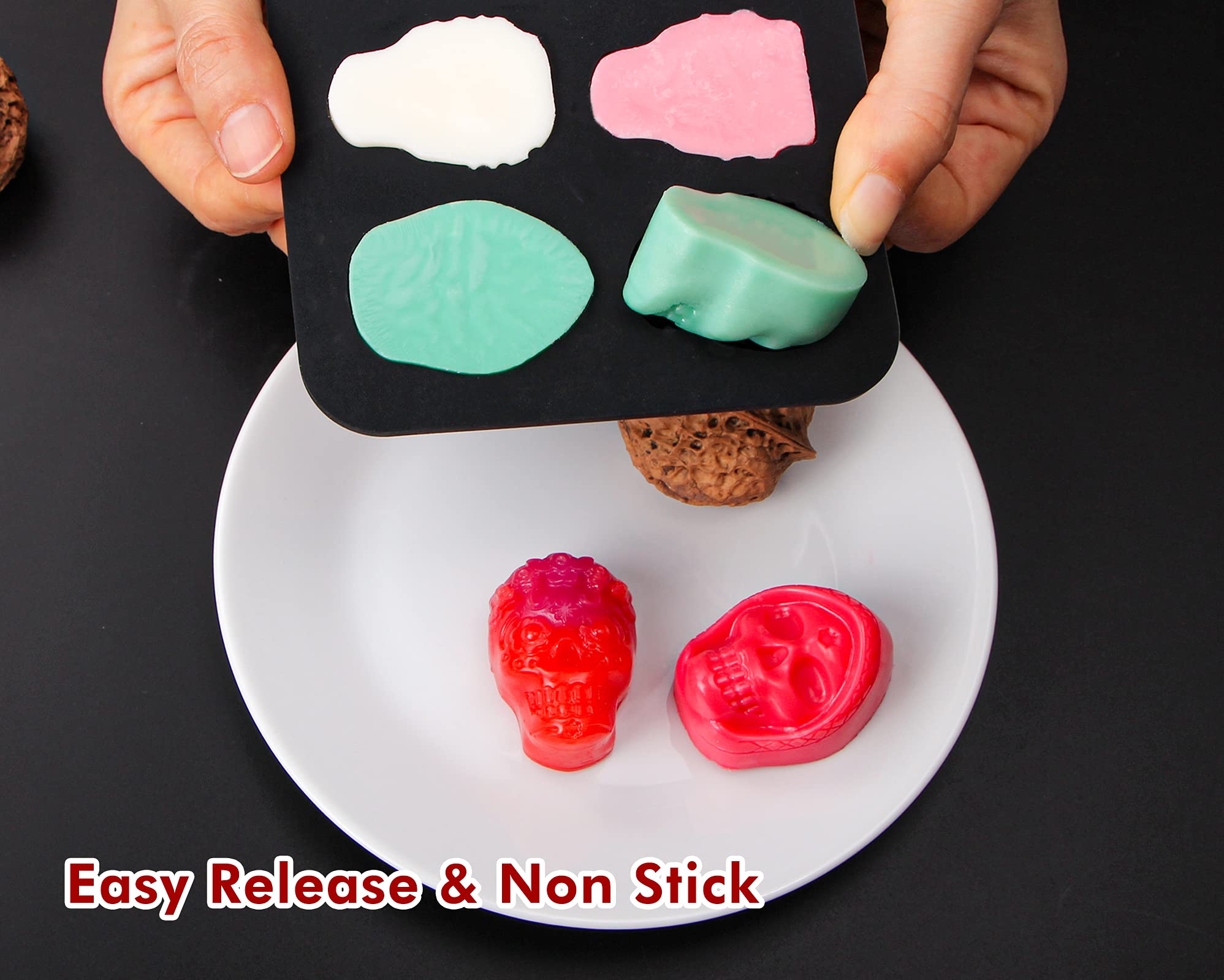 Webake Skull Chocolate Mold With 5 Different Shapes, Silicone Skeleton Mold For Halloween Chocolate, Candy, Jello, Ice, Cube, Tr