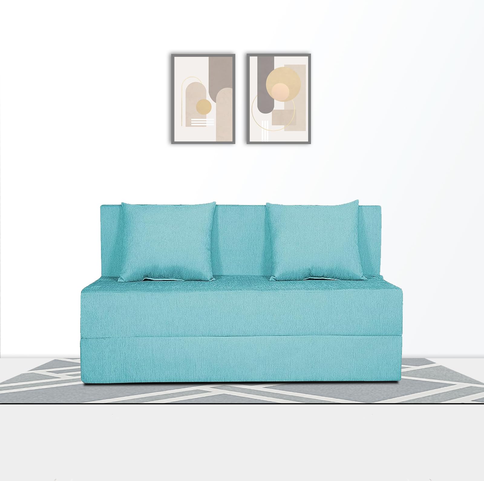 Adorn India Easy 2 Seater Sofa Cum Bed (Alyn Pattern) Size 4 X 6 Ft (Aqua Blue Color) (1 Year Warranty)