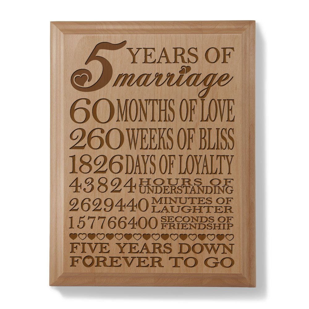 KATE POSH - 5th Anniversary Engraved Natural Wood Plaque, 5th Wedding for Her, for Him, for Couple, 5 Years of Marriage, 5 Years