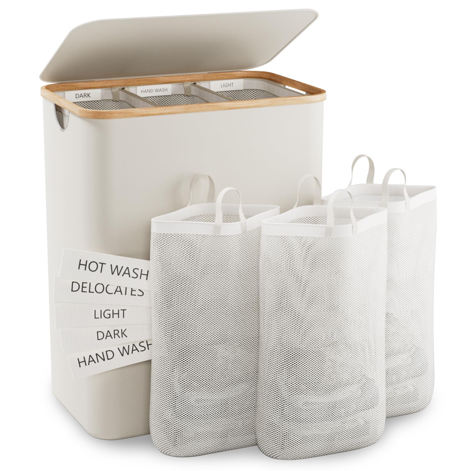 Laundry Basket With Lid, 145L Extra Large Laundry Hamper 3 Section Dirty Clothes Hampers For Laundry Divided Laundry Basket Orga