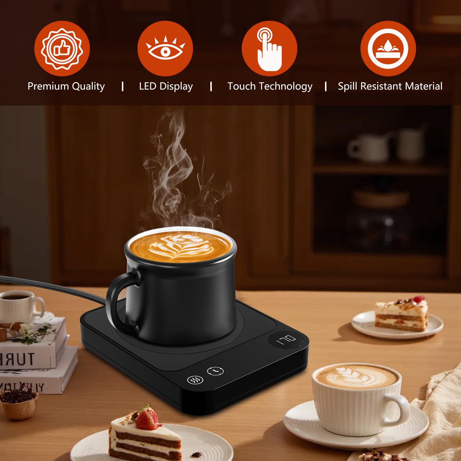 Mug Warmer, Coffee Mug Warmer With 3 Temp Settings, Coffee Warmer With Auto Shut Off Function, Coffee Warmer With Waterproof Sur