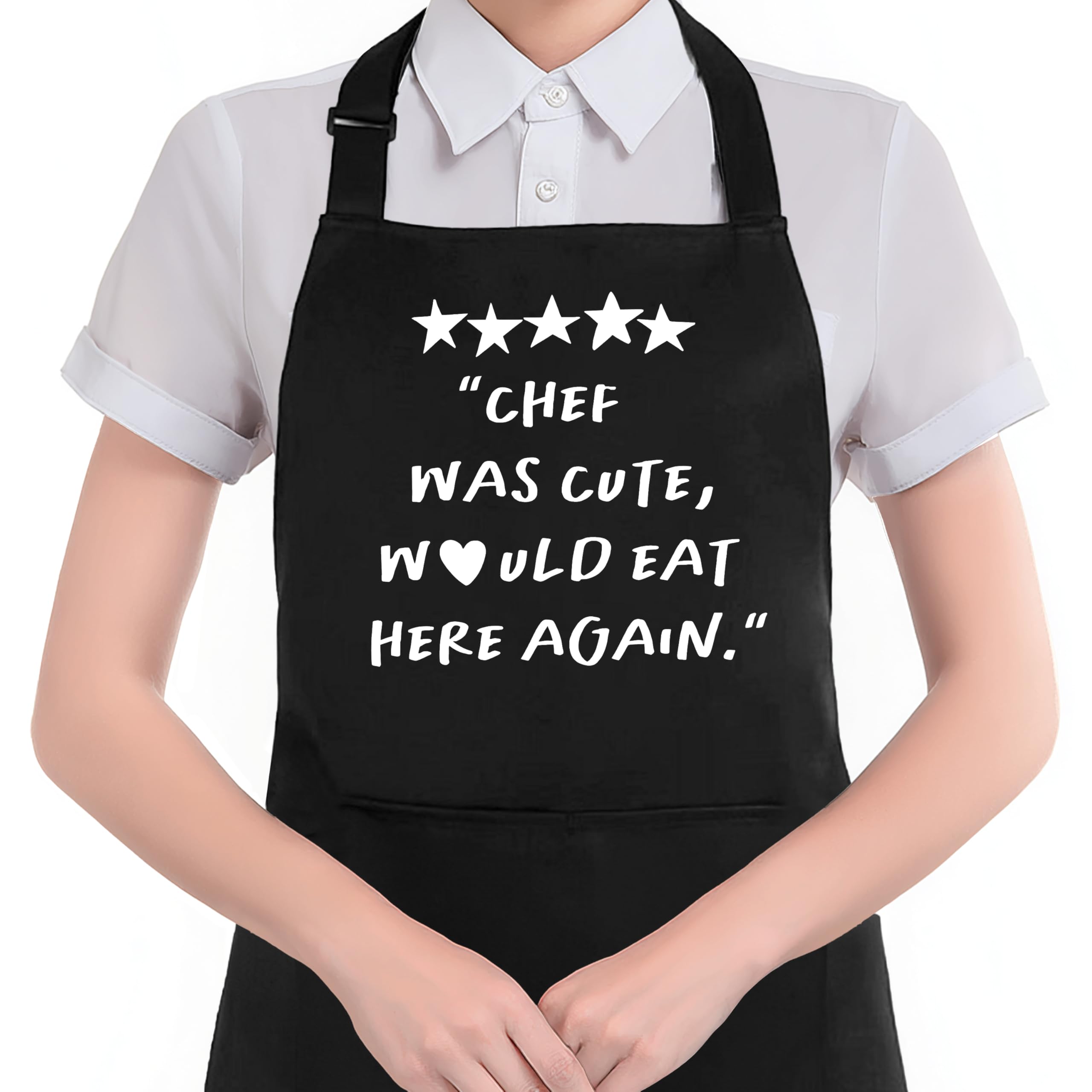 Hugane Chef Was Cute Would Eat Here Again Apron With Pockets, Chef Gifts For Women Men, Waterproof Adjustable Cooking Apron For