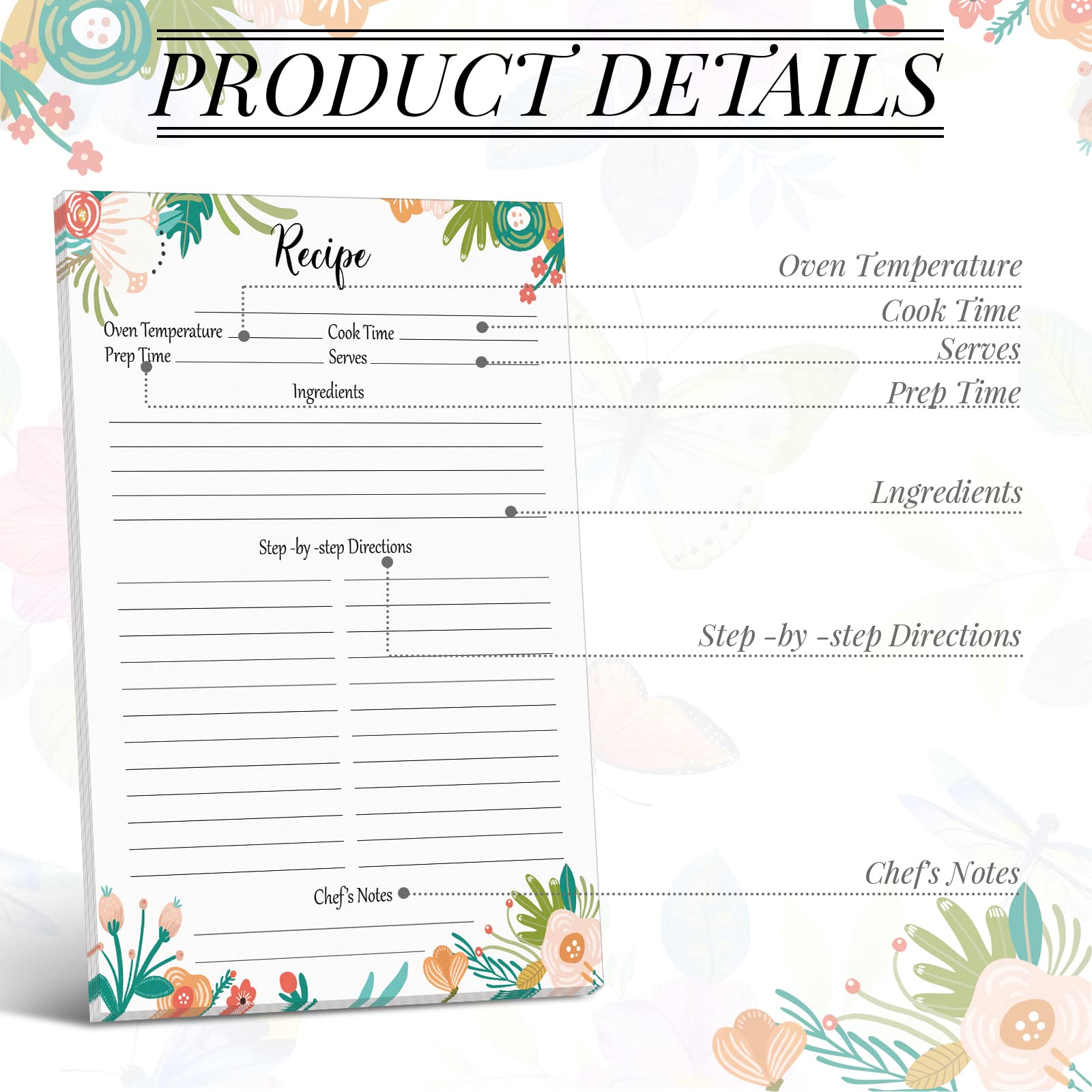 50 Sheets Recipe Paper Full Size Recipe Refill Pages 8.5 X 11 Inch Recipe Cards For Recipe Binder Book