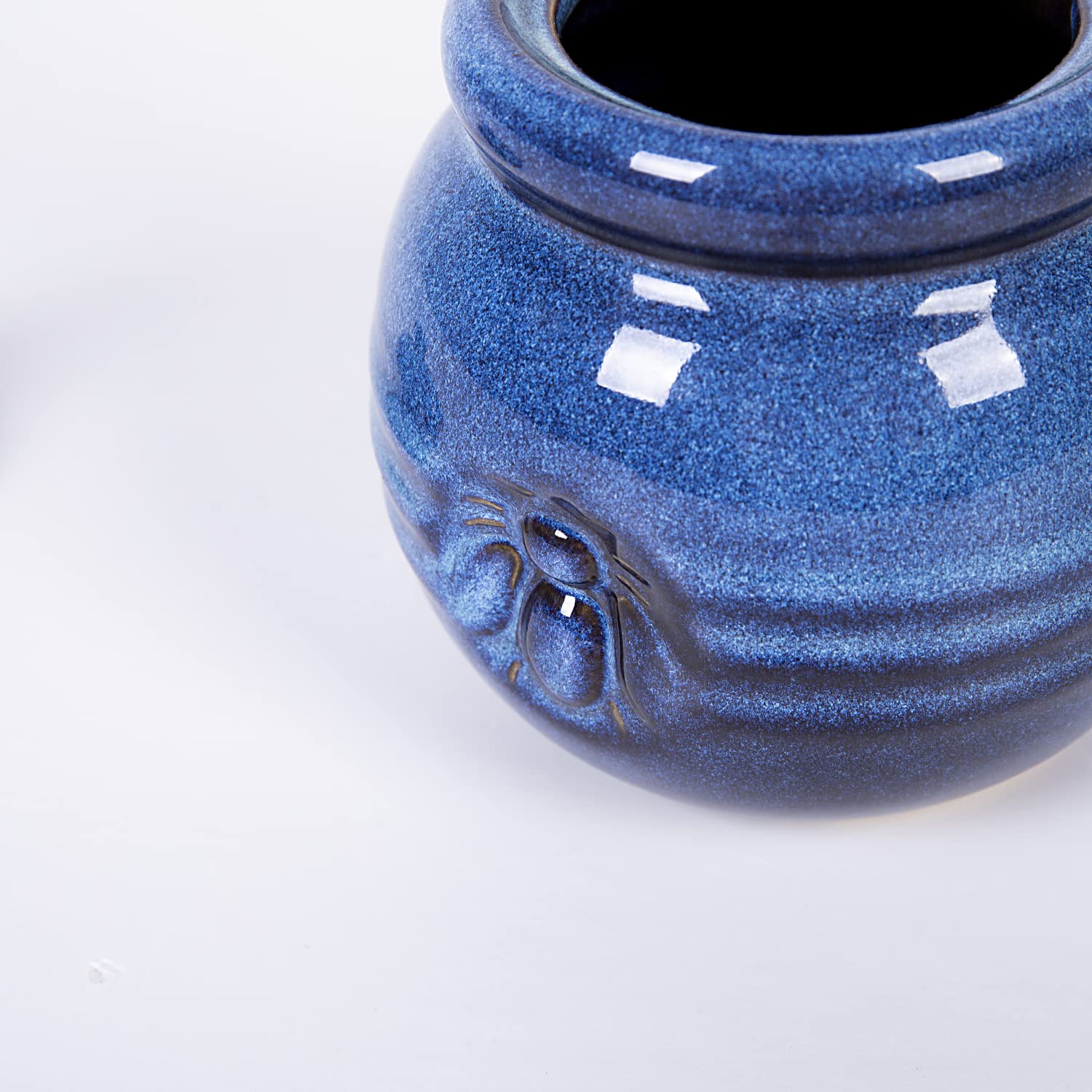 Cutiset Ceramic Honey Pot With Lid And Dipper, 20Oz Rustic Honey Jar (Blue)