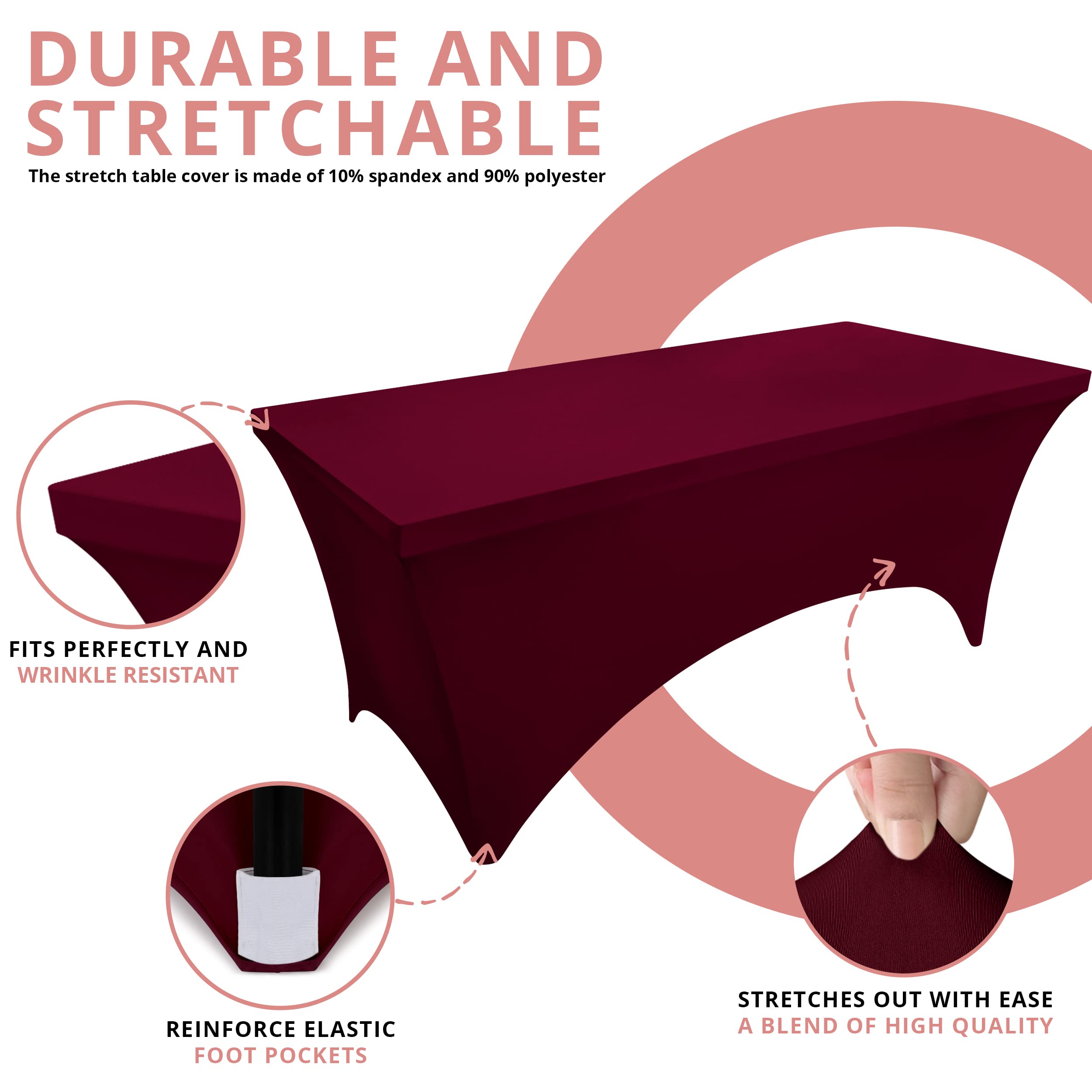 Utopia Kitchen Spandex Tablecloth 2 Pack [6FT  Burgundy] Tight  Fitted  Washable and Wrinkle Resistant Stretch Rectangular Patio Table Cover for Event  Wedding  Banquet & Parties [72Lx30Wx30H Inch]