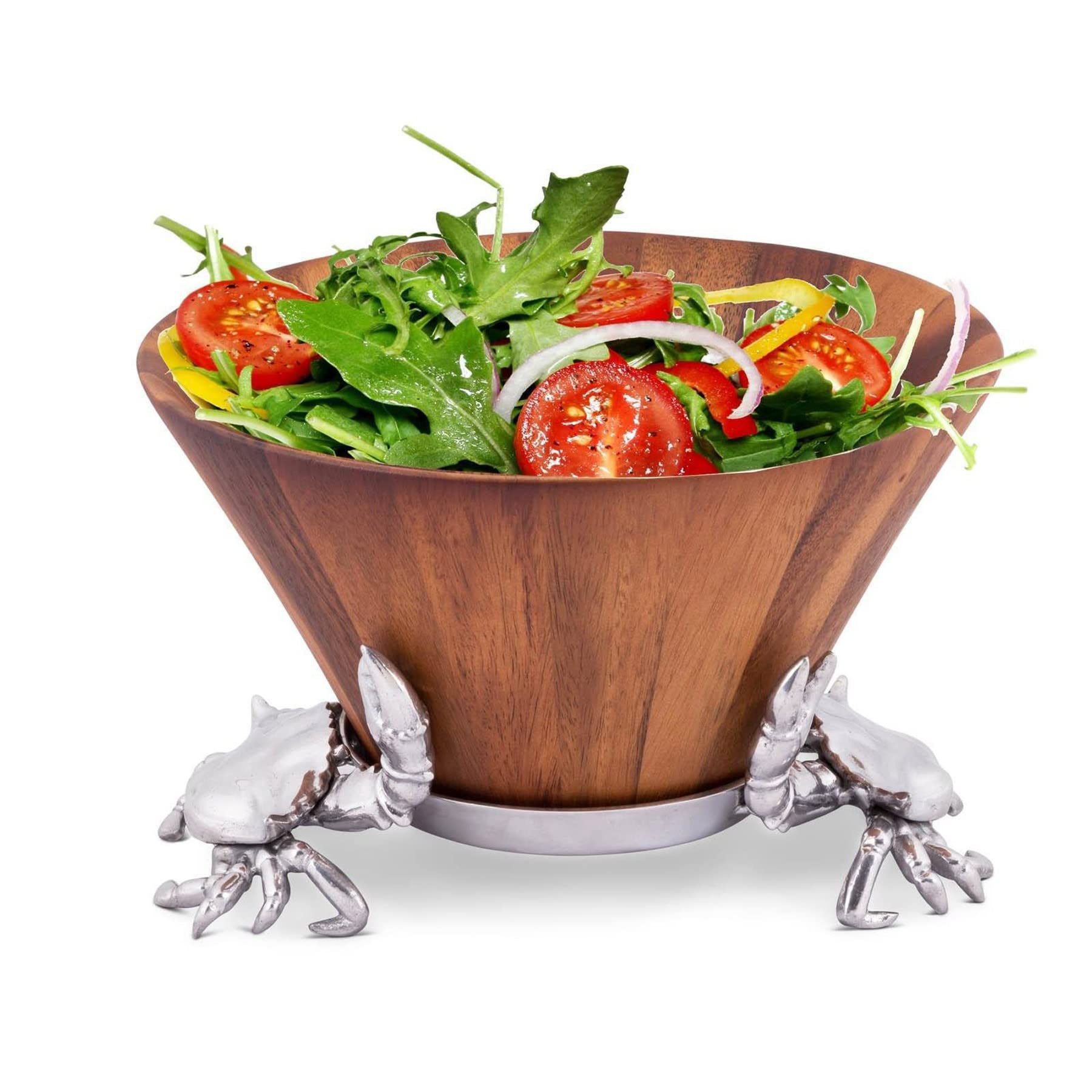 Arthur Court Designs Acacia Wood Salad Bowl With Aluminum Crab Stand 12 Inch Diameter X 7 Inch Tall