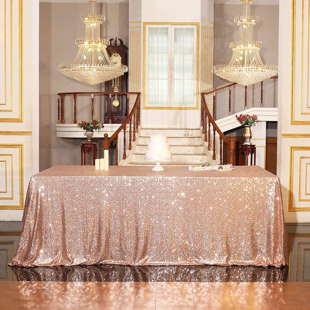 Partydelight Sequin Tablecloth, Rectangular, 60''X102'', Rose Gold