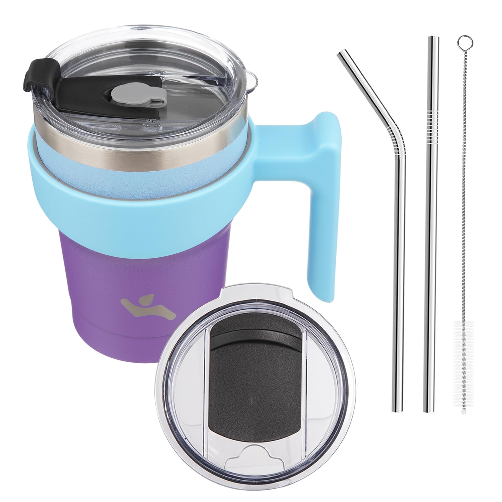 Konokyo 10 oz Tumbler with Handle and 2 Straw 2 Lid, Insulated Water Bottle Stainless Steel Vacuum Cup Reusable Travel Mug,Ocean