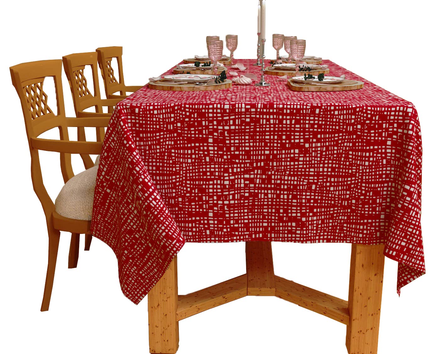 Table Cloth - Nest Red, 100% Cotton Rectangular Table Cover, Size 60X102 Inch. For Kitchen, Dining, Tabletop, Decoration, Partie