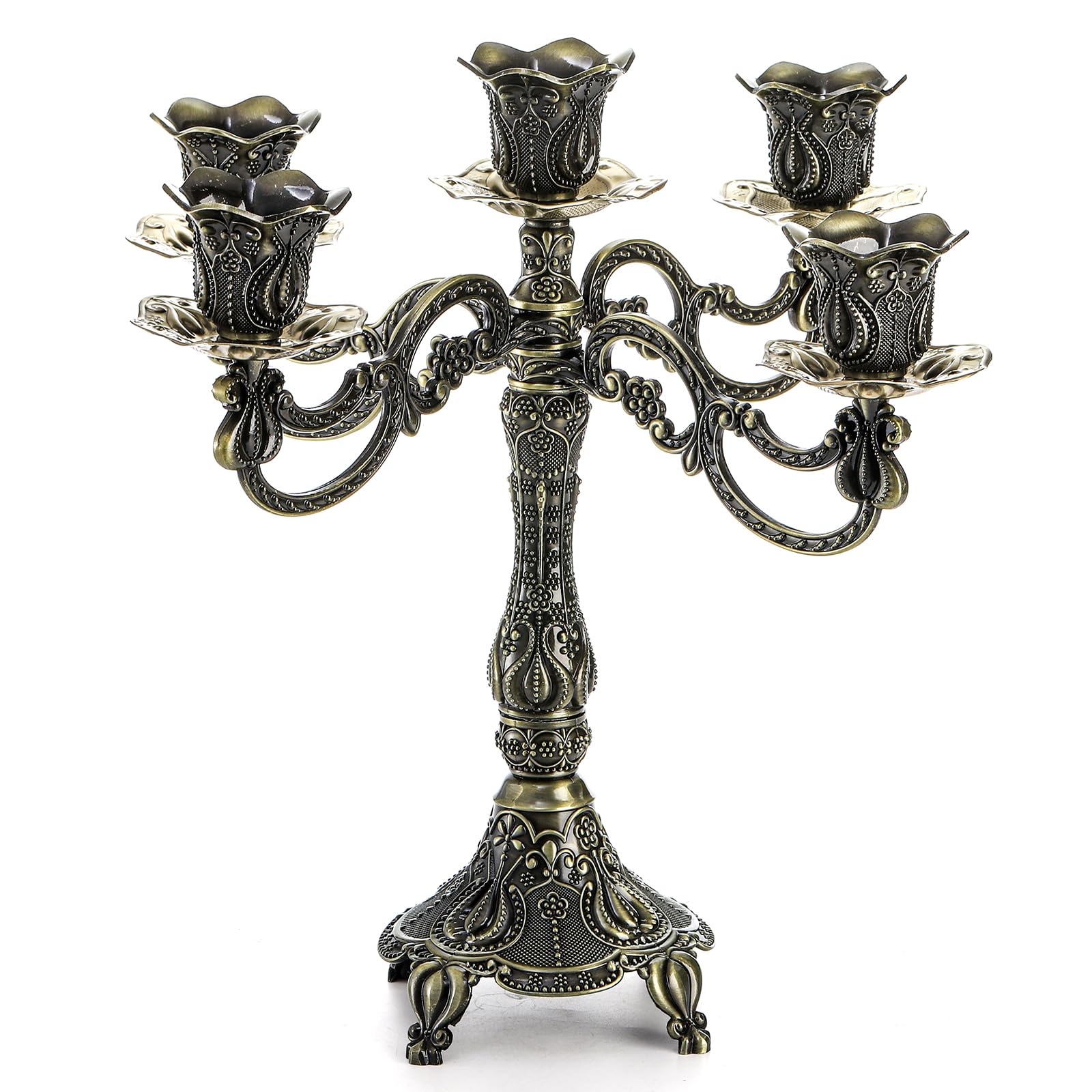 Peohud 5-Candle Metal Candelabra, 10 Inch Tall 5 Arms Candle Holder Stick for Taper Candles, Vintage Candelabra Candle Stand for
