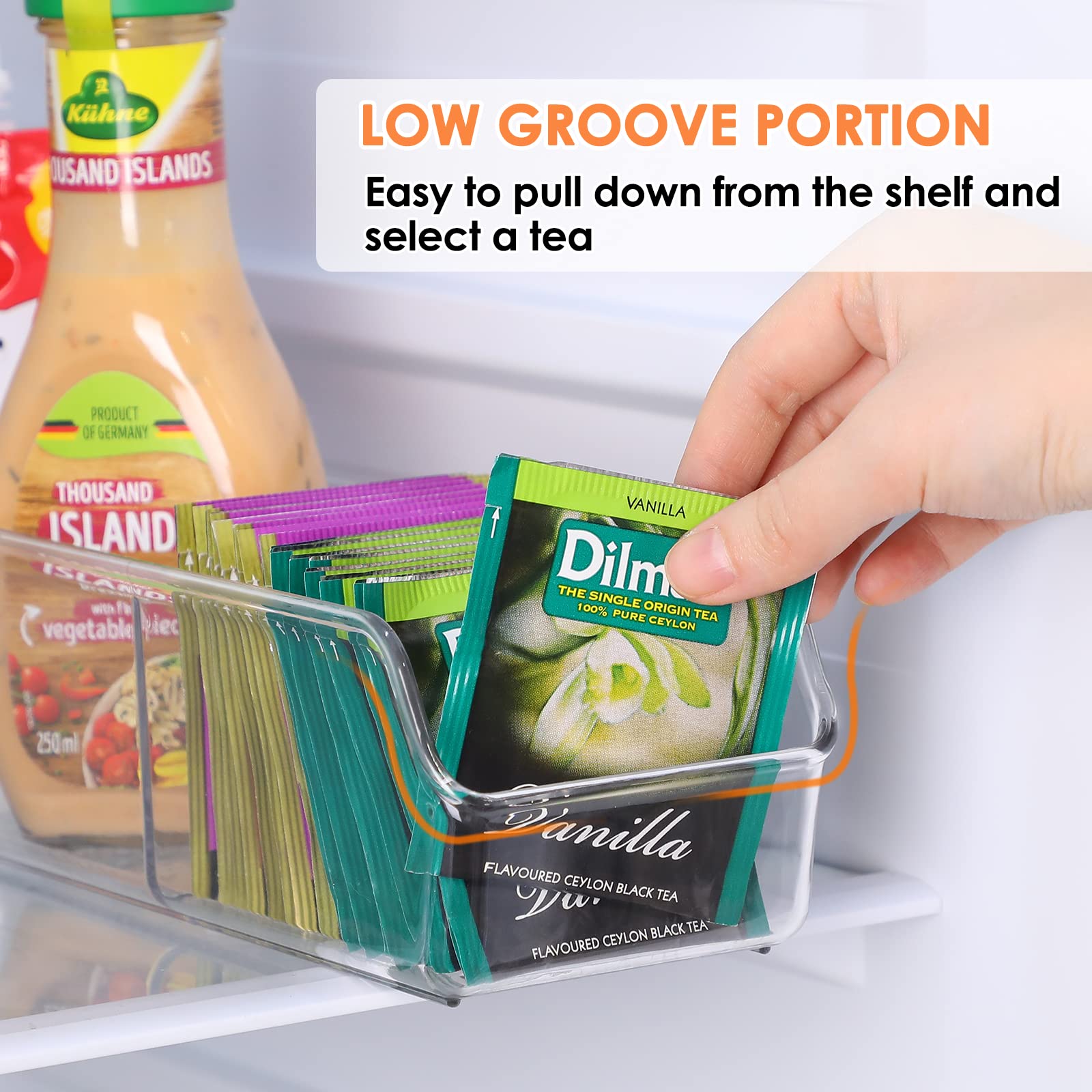 MaxGear Tea Bag Organizer Tea Bag Storage Tea Bag Holder Tea Box Clear Storage Bins for Sugar Packet  Coffee  Condiment  Spice Pouches in Kitchen  Cabinet  Countertop  Pantry  10.4 x 3.5 x 3 inch