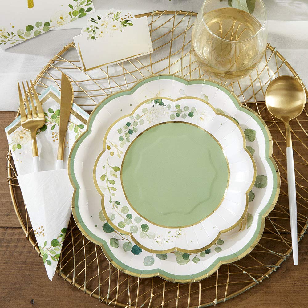 Kate Aspen Botanical Garden  7 Inch  Sage Green Party Decorations  Eucalyptus Floral Print Decorative Premium Paper Plates (Set of 16)