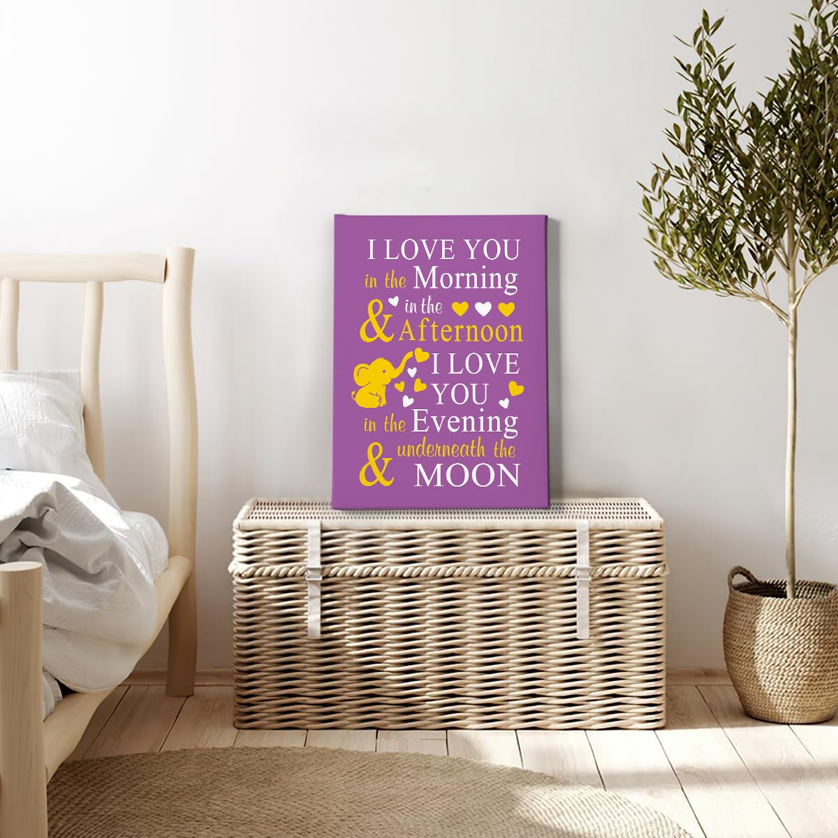 Hiwx Baby Elephant Nursery Decor, Elephant Wall Art Decor, I Love You In The Morning Sign Framed Canvas Painting Wall Art Decor,