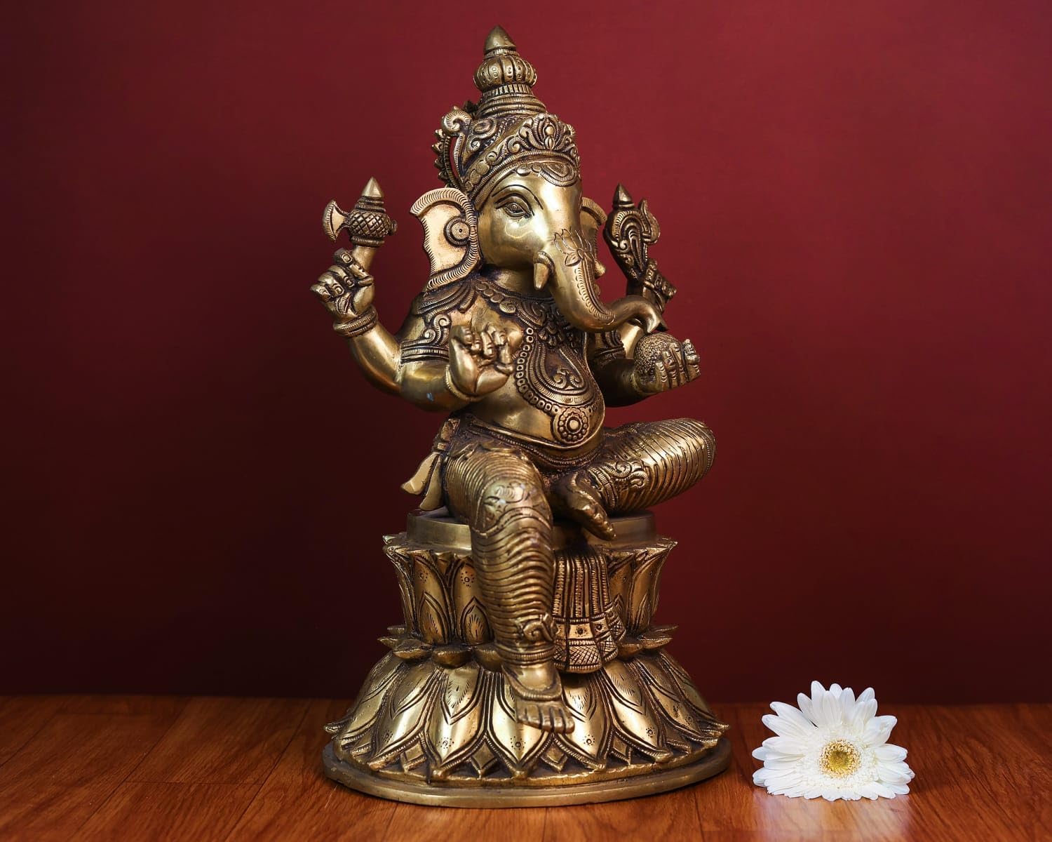 Mridaya Ganesha Idol - Large 38 Cm Brass Ganesh Statue Ganesh Murthi For Home