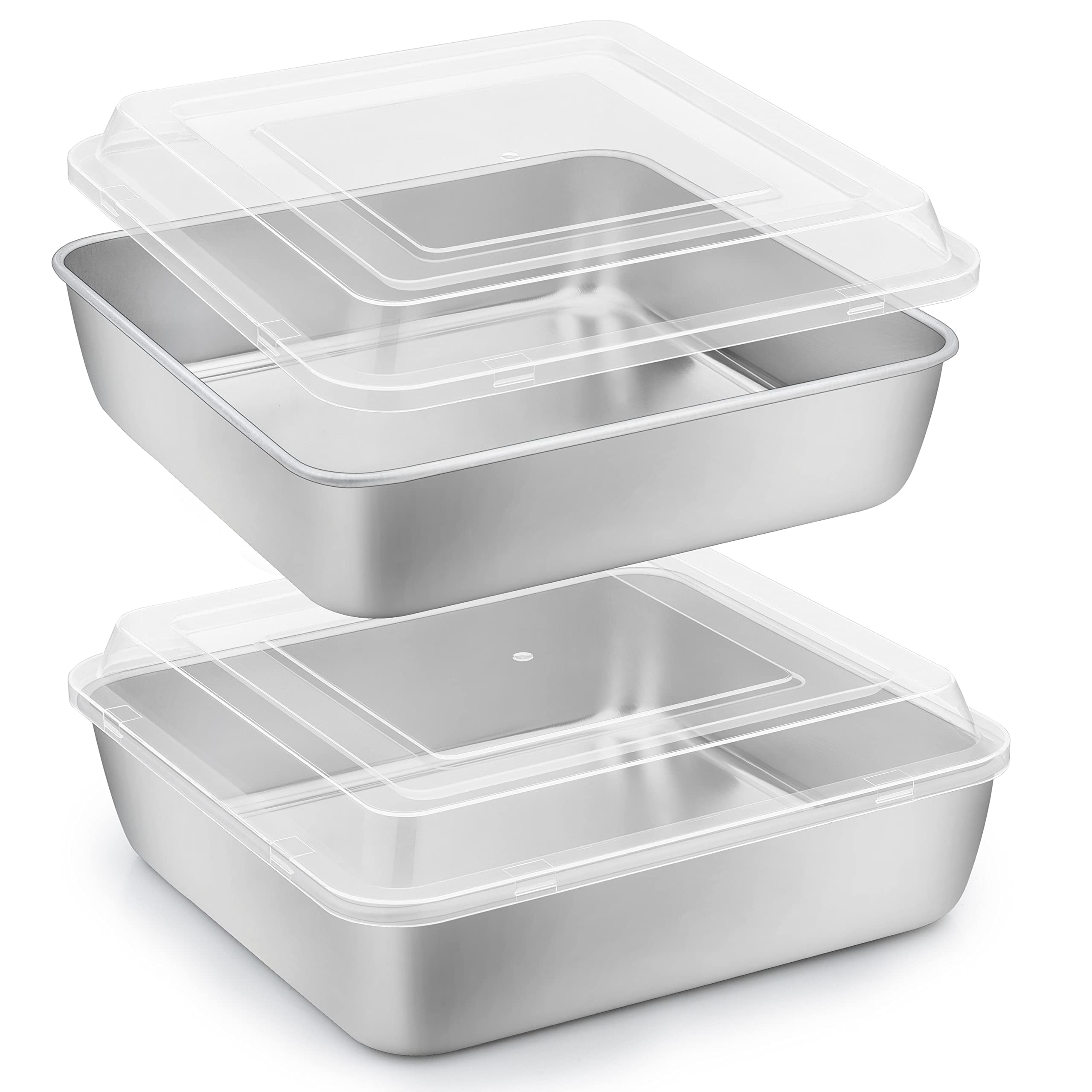 Herogo 8   X 8    Square Cake Pan, Stainless Steel Square Baking Pan With Lid, Cakes Brownie Lasagna Pan Set, 2 Pans + 2 Lids, H