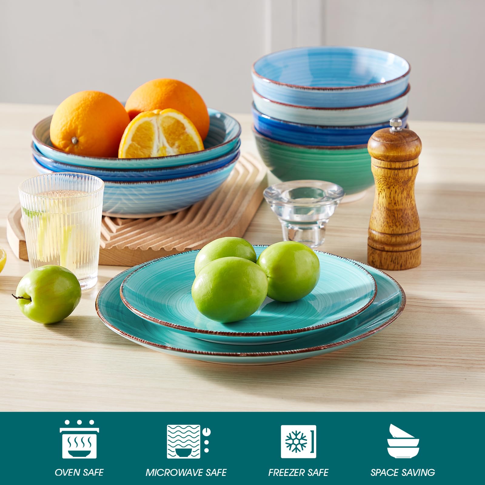 vancasso Bonita 8.5" Ceramic Salad Plates Set of 6, Cool Color, Microwave & Dishwasher Safe, Model SP-BONITA-BZP-EU