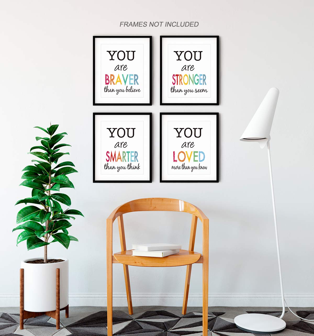 XWELLDAN Motivational Quotes Wall Art - Colorful Inspirational Prints, 8x10 Inch Set of 4, Paper Decor for Home Office Bedroom