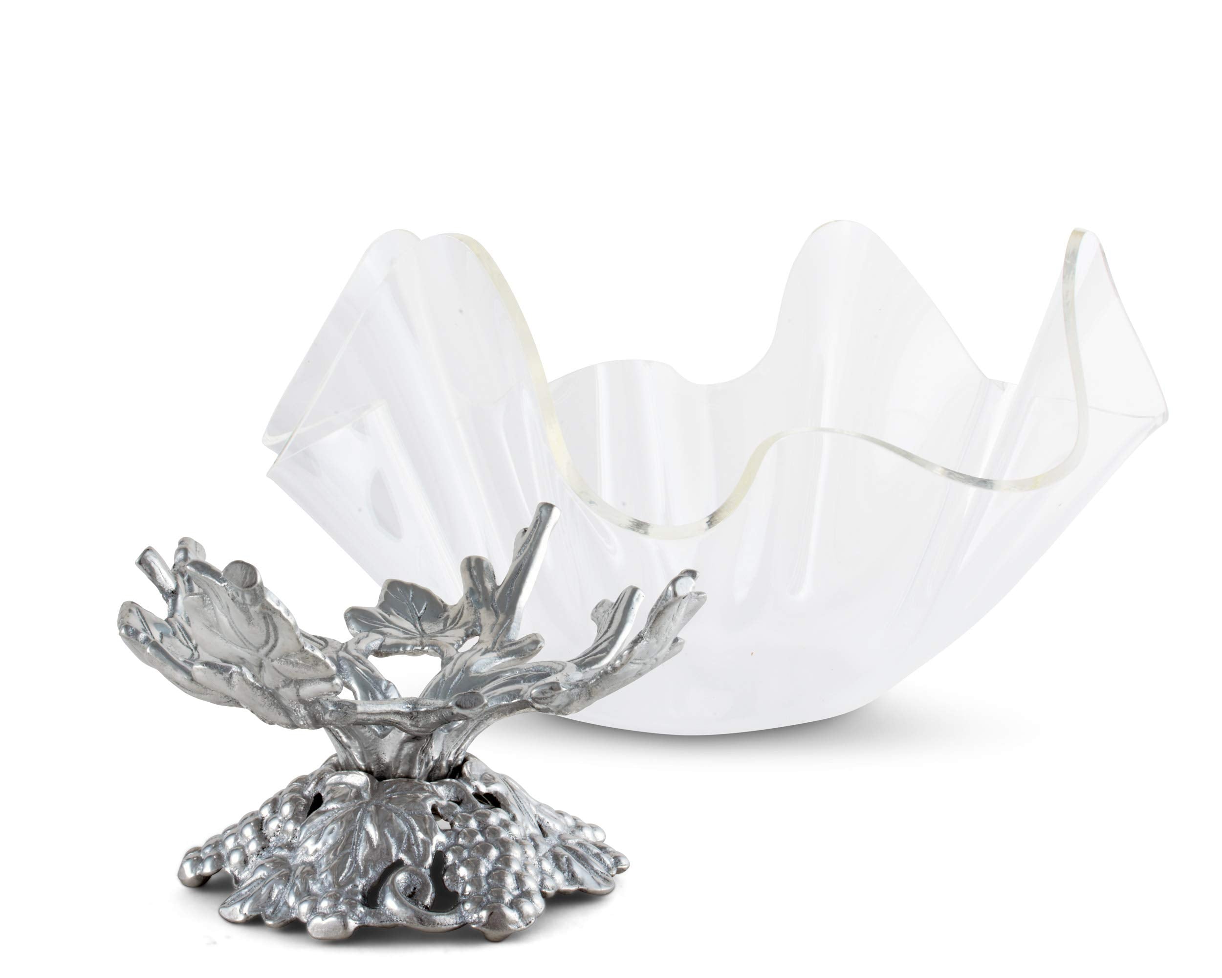 Arthur Court Acrylic Bowl Grapevine Stand Pattern Sand Casted In Aluminum With Artisan Quality Hand Polished Tarnish Free Stand