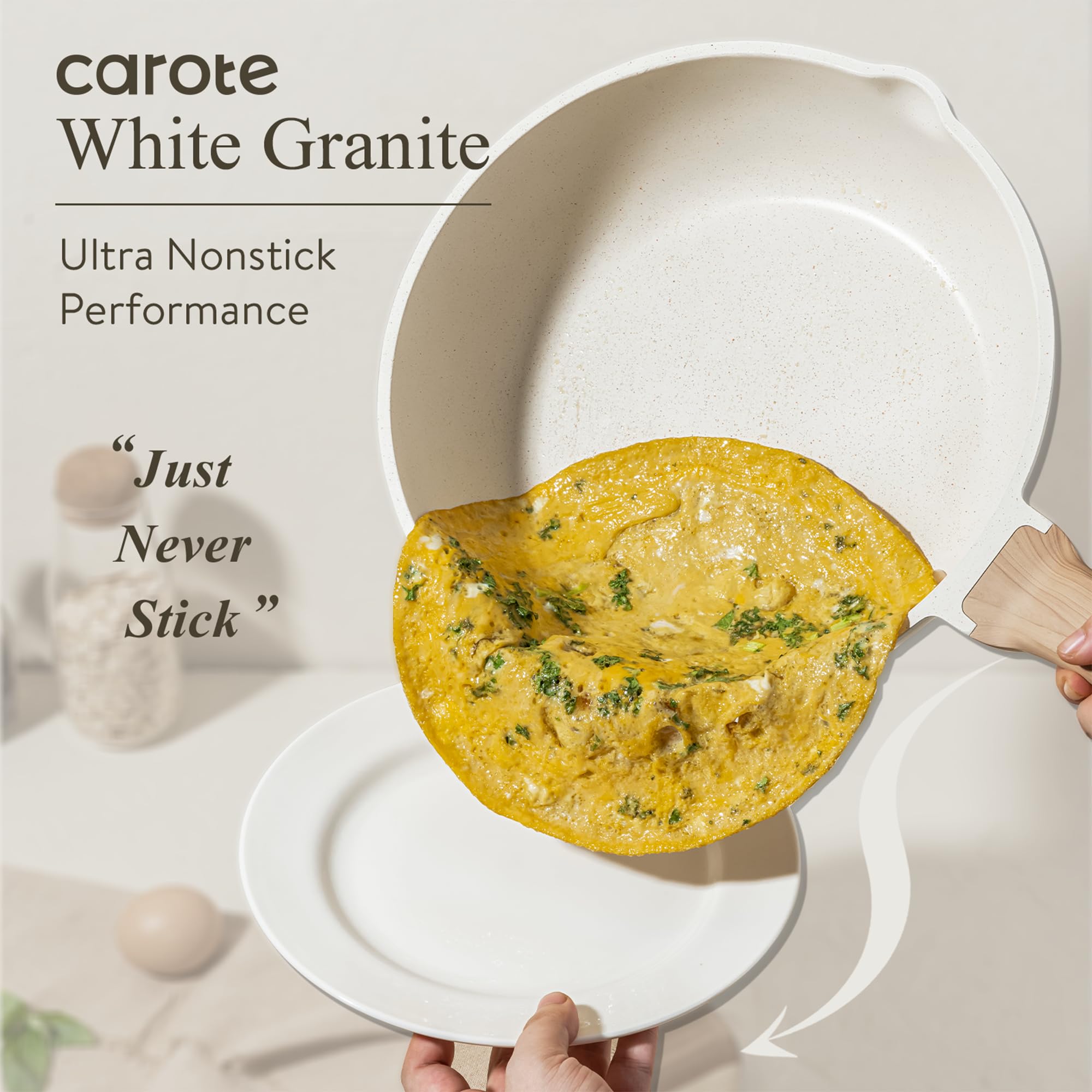 CAROTE 16 Piece Pots and Pans Set Nonstick, White Granite Cookware Sets Induction Cookware, Non Stick Cooking Set w/Frying Pans