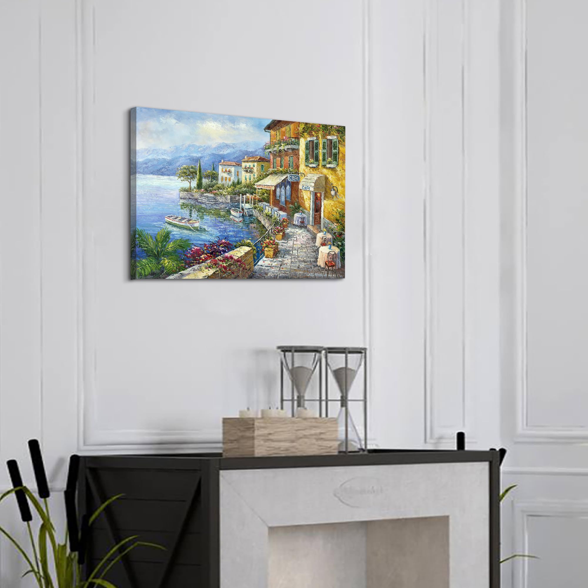 Sd Soft Dance Mediterranean Town Painting Canvas Print - Coastal City Artwork Wall Art Reproduction For Living Room (11'' X 16''