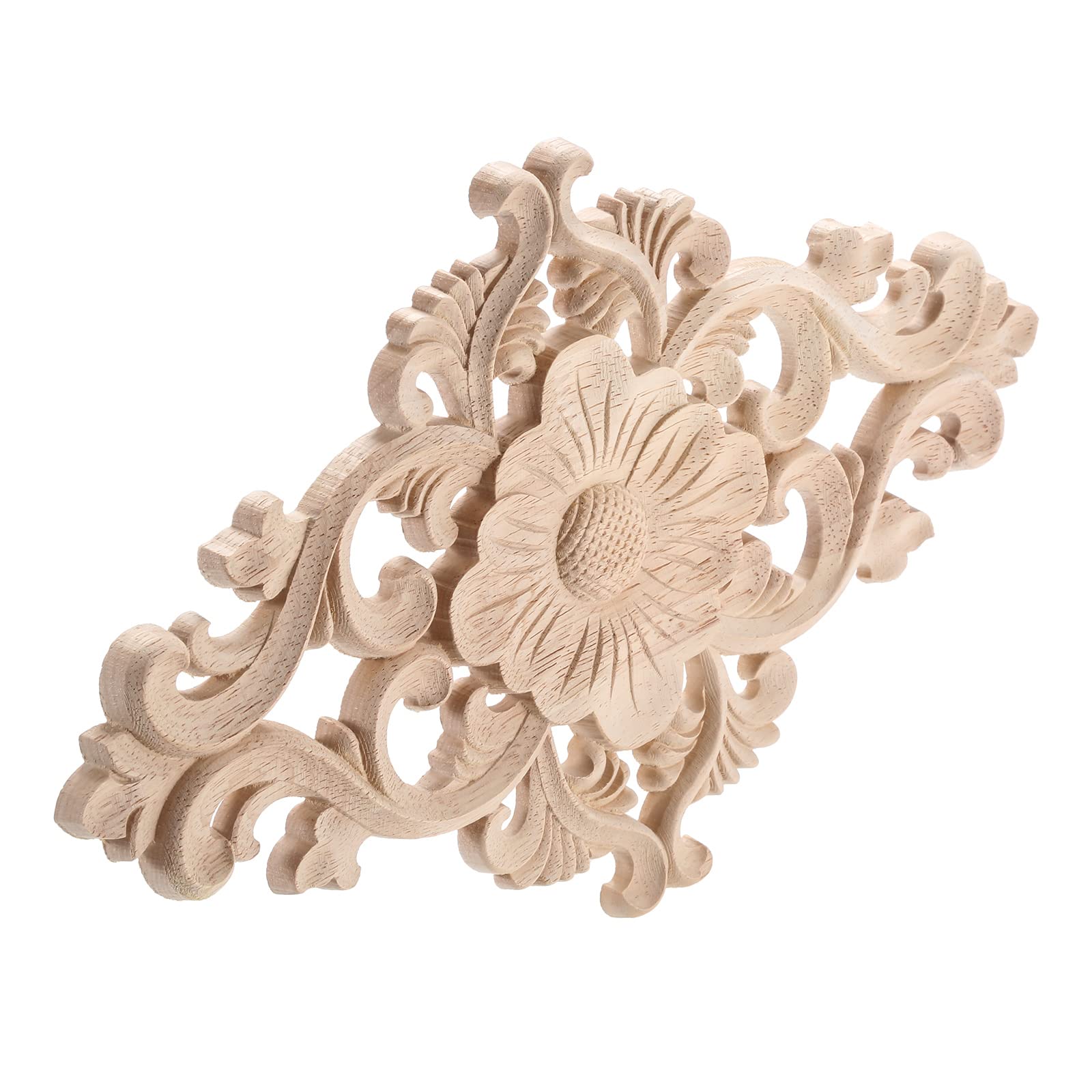 Wood Carved Appliques  1Pc Wooden Decorative Onlays  MUXSAM Unpainted Furniture Center Decals for Cabinet Dresser Bed Door Wall Wardrobe Ceiling Decoration Home DIY Project  15x10.5cm/5.9''x4.13''
