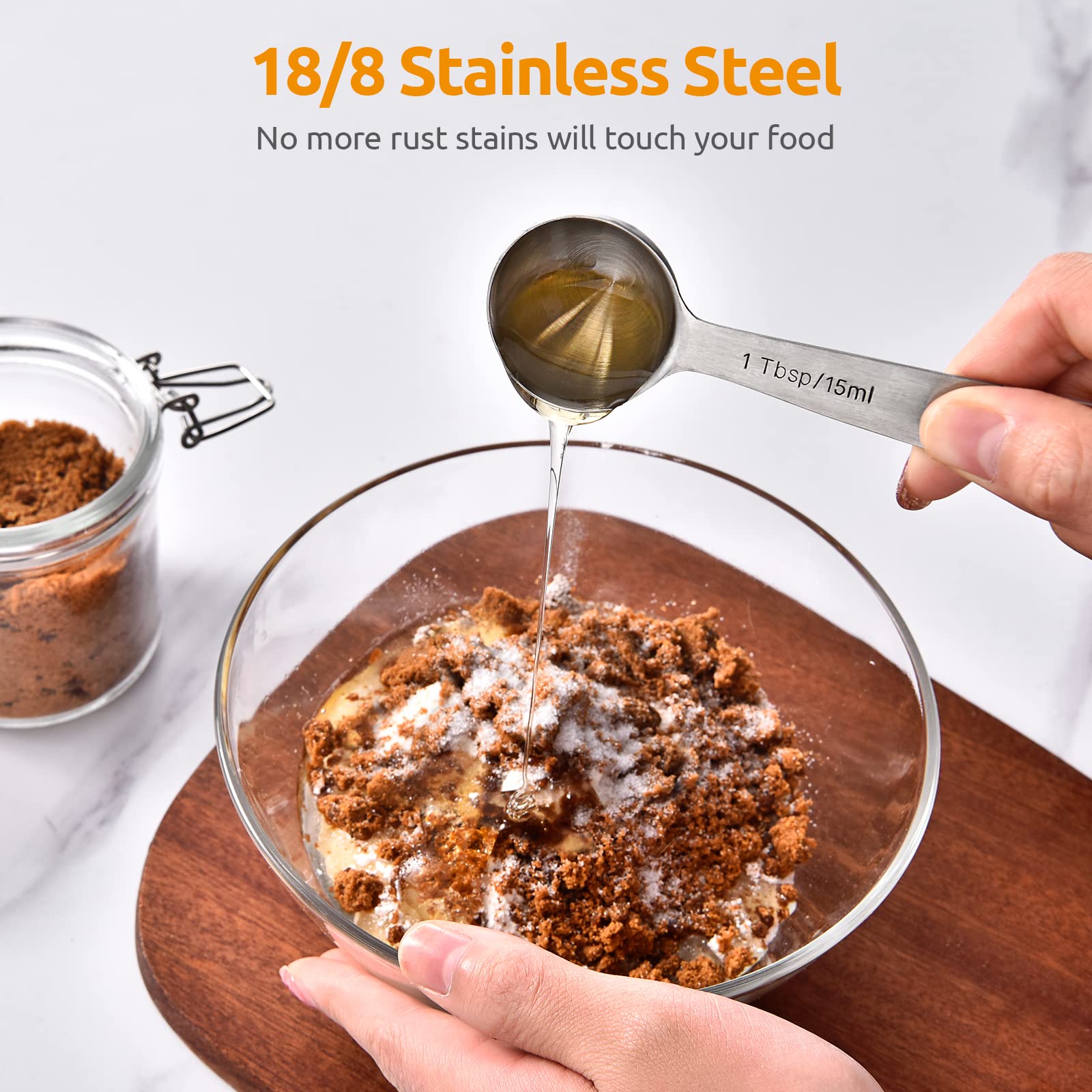 Measuring Spoons: U-Taste 18/8 Stainless Steel Measuring Spoons Set Of 8 Piece: 1/8 Tsp, 1/4 Tsp, 1/3 Tsp, 1/2 Tsp, 3/4 Tsp, 1 T