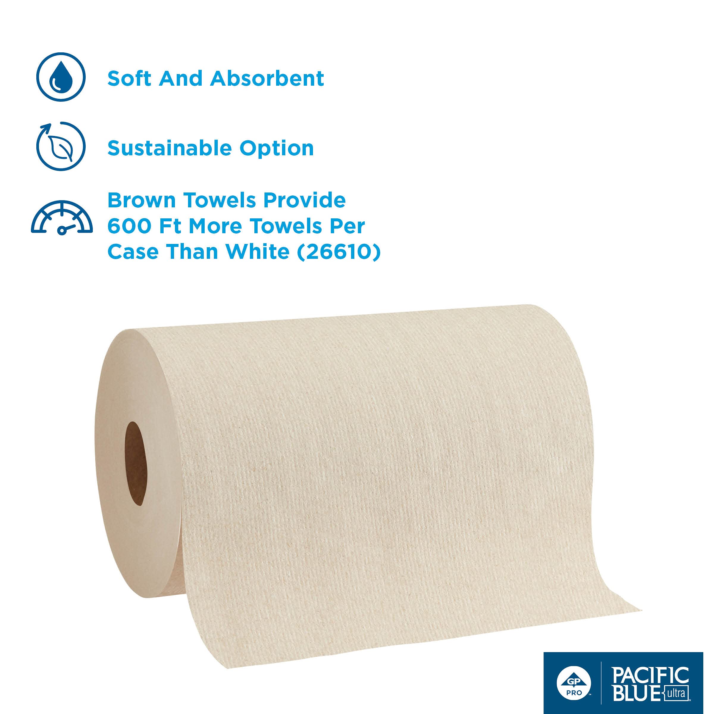 Pacific Blue Ultra 9  Paper Towel Roll By Gp Pro (Georgia-Pacific), Brown, 26611, 500 Feet Per Roll, 6 Rolls Per Case