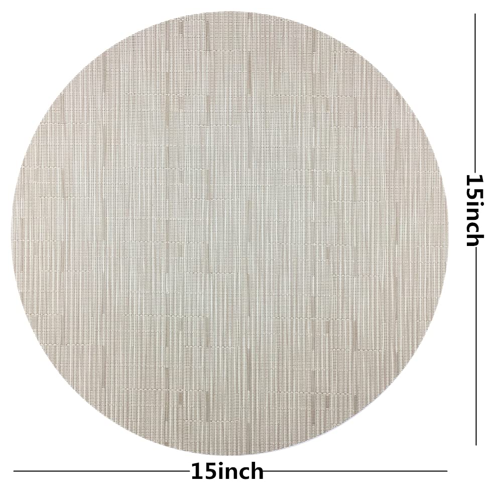 Wazaigur Round Placemats Set Of 6 Woven Vinyl Easy To Clean Heat Resistant Kitchen Table Mats 15 Inch(Cream 6)
