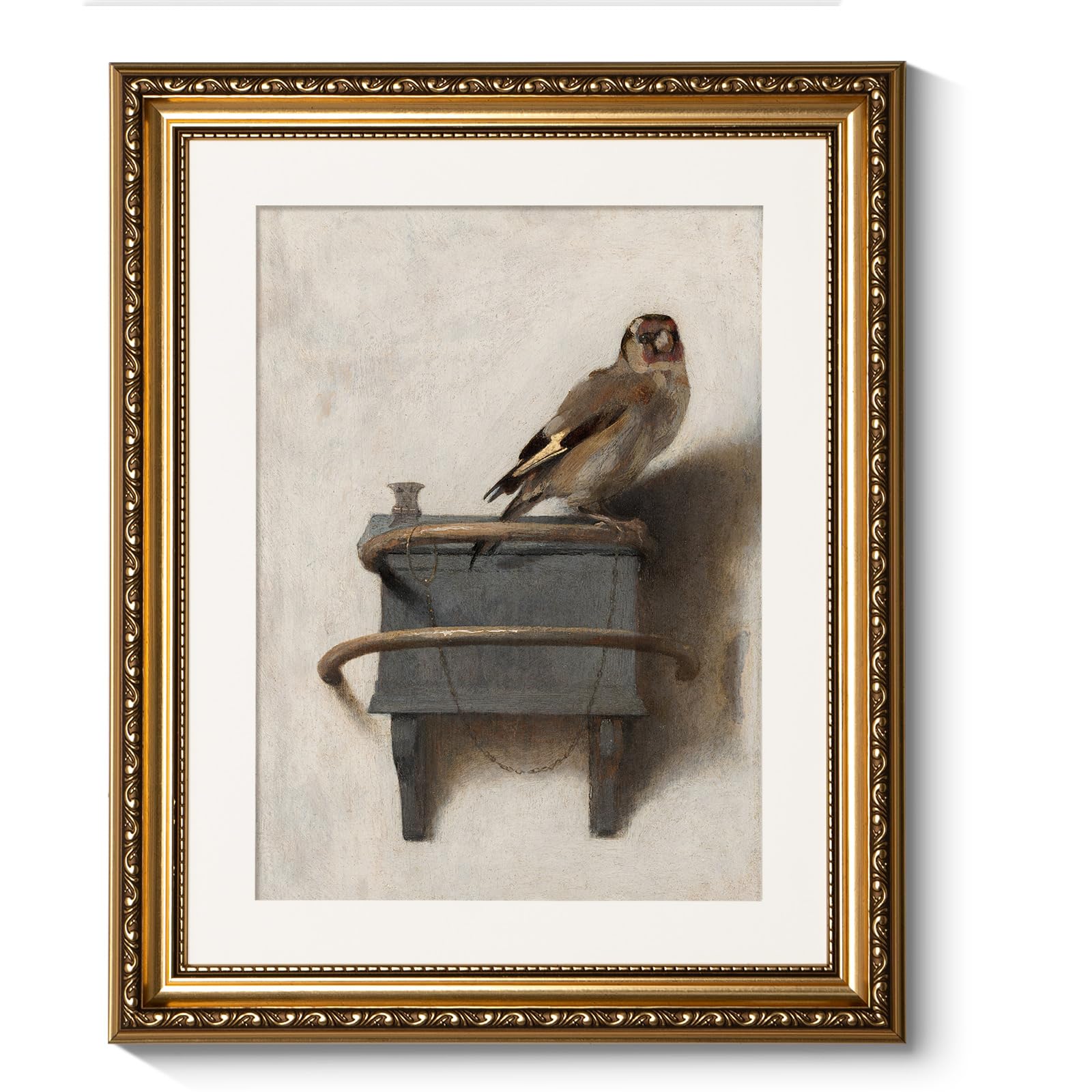 Arpeotcy Vintage Gold Framed Bird Wall Art, Bedroom Bathroom Goldfinch Picture Wall Decor, Canvas Prints, Antique Picture Frame 