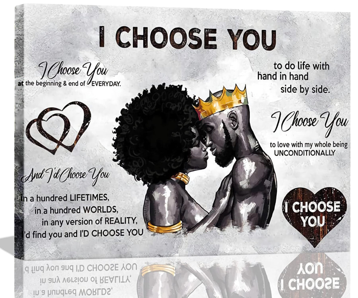 Framed African American Canvas Prints Black Couple I Choose You Poster Black King And Queen Wall Art Afro Black Romantic Couple