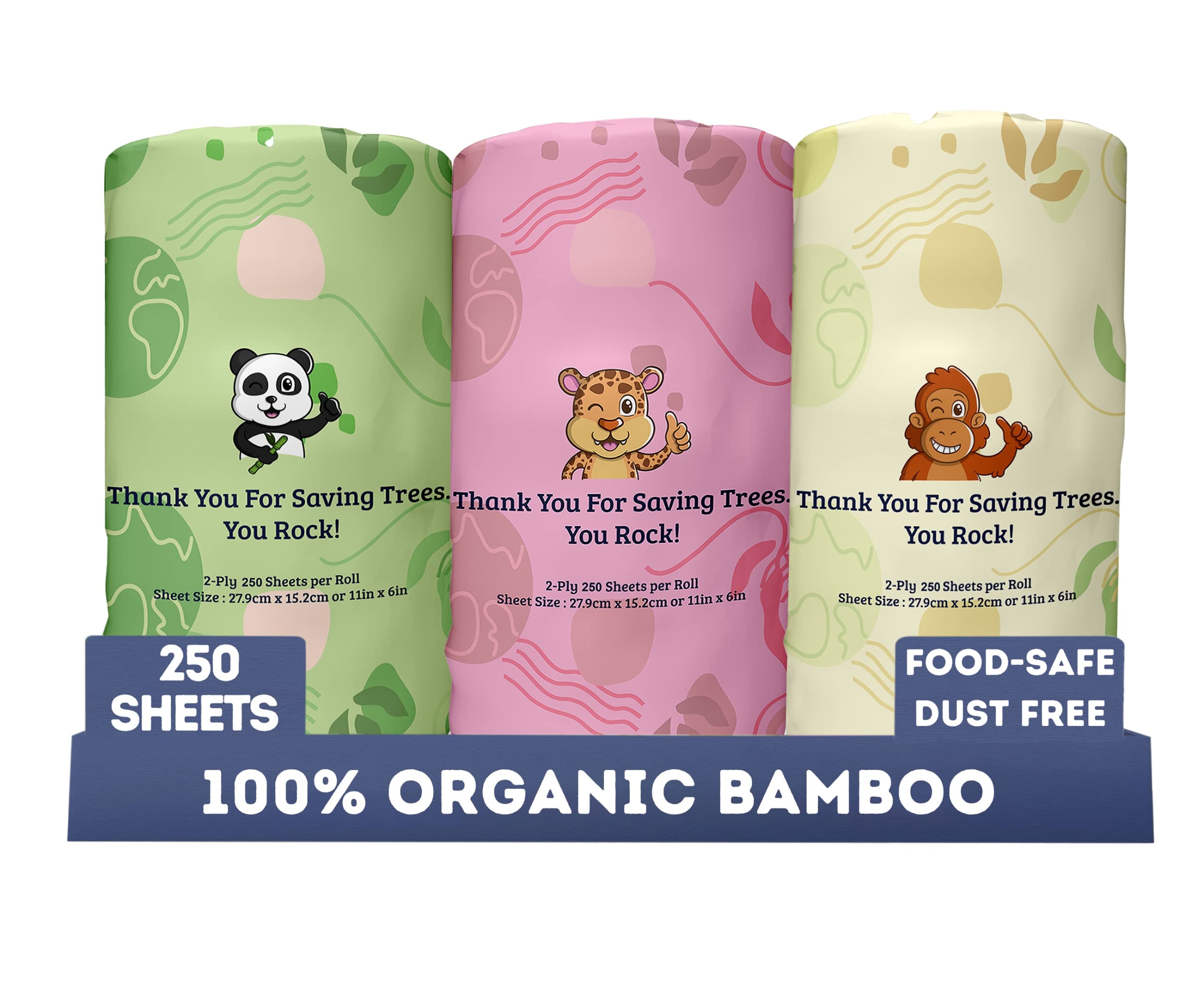 Mother Earth Bamboo Paper Towels | 2-Ply, 3 Rolls, 250 Sheets Per Roll | Gentle For Sensitive Skin & Daily Cleaning Tasks