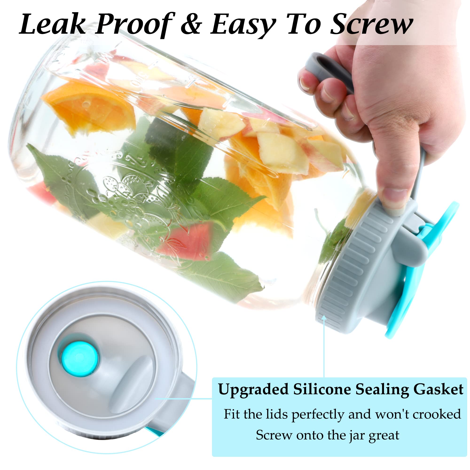 Wide Mouth Mason Jar Lids With Pour Spout Airtight Leak-Proof Flip Cap Lids With Handle Turns Your Mason Jar Into Pitcher (Jar N