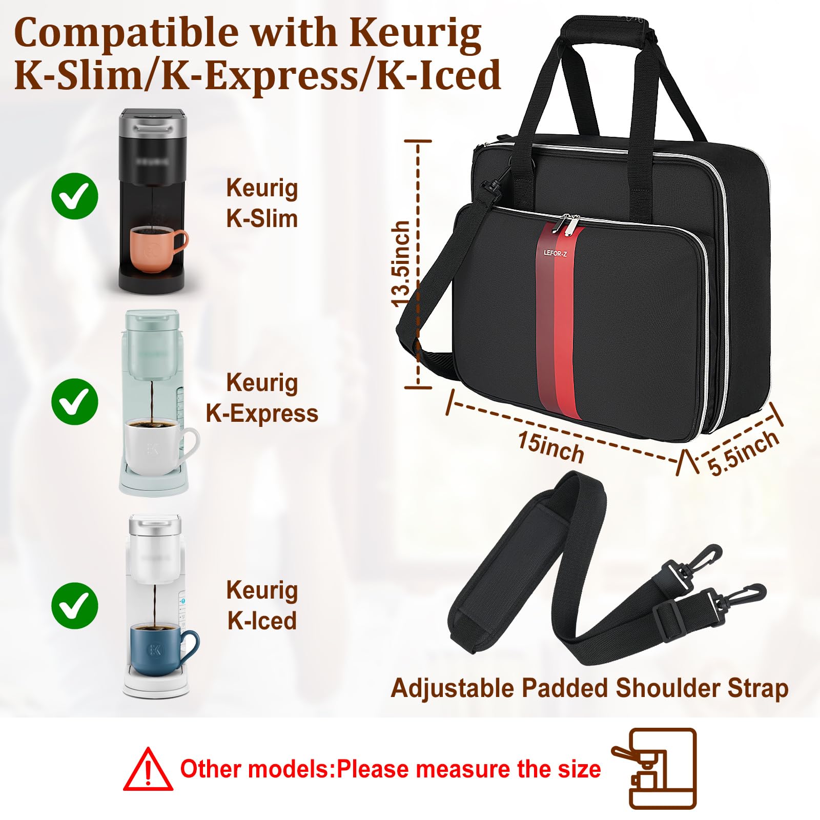 Coffee Maker Travel Bag Compatible With Keurig K-Slim/K-Express/K-Iced,Single Serve Coffee Brewer Carrying Case With Multiple Po