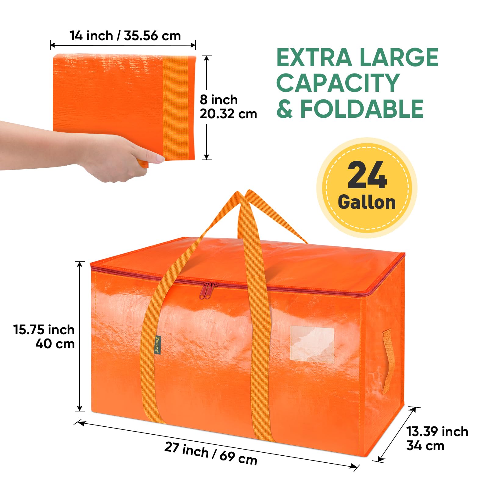 Baleine 2-Pack Oversized Moving Bags With Reinforced Handles, Heavy-Duty Storage Tote For Clothes, Moving Supplies (Orange, 2-Pa