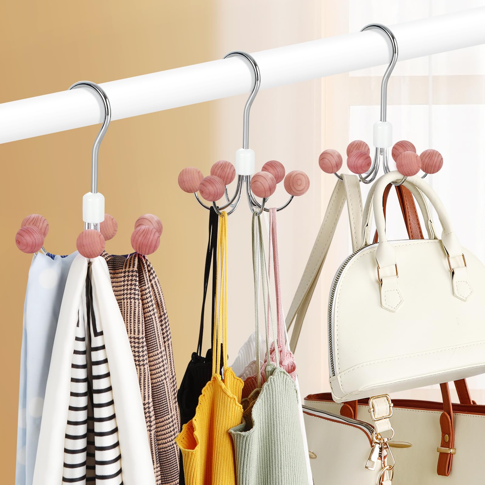 Topia Hanger Hoodie Hangers 2-Pack With 6 Cedar Balls, 360Swivel Purse Hanger, Scarf Hanger, Closet Hooks, Handbag Organizer, Br