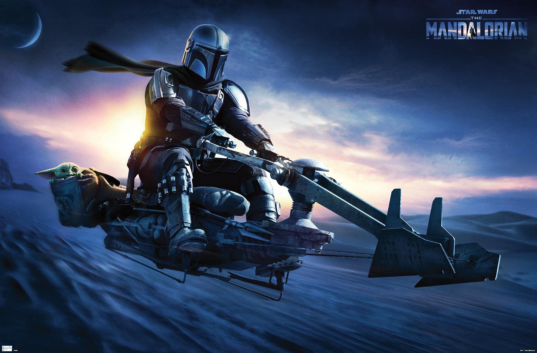 Trends International Star Wars: The Mandalorian-Grogu Sunset Speeder Wall Poster, 22.375'' X 34'', Premium Unframed Version