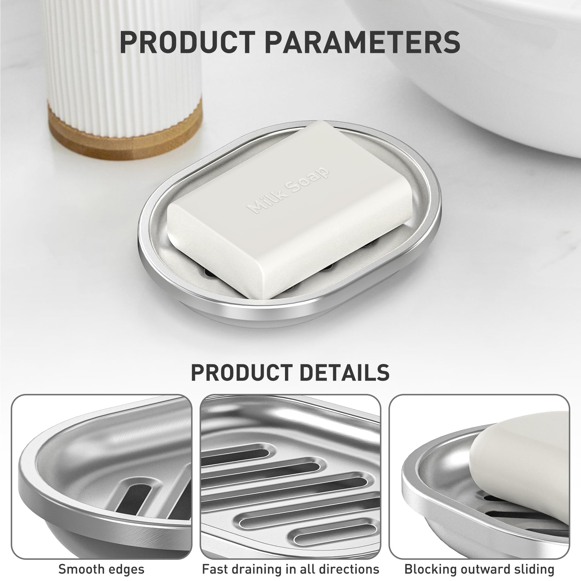Soap Dish,Stainless Steel Soap Holder With Drain Spout,Brushed Metal Soap Saver For Bathroom Shower, Bathtub, Kitchen Sink,Durab