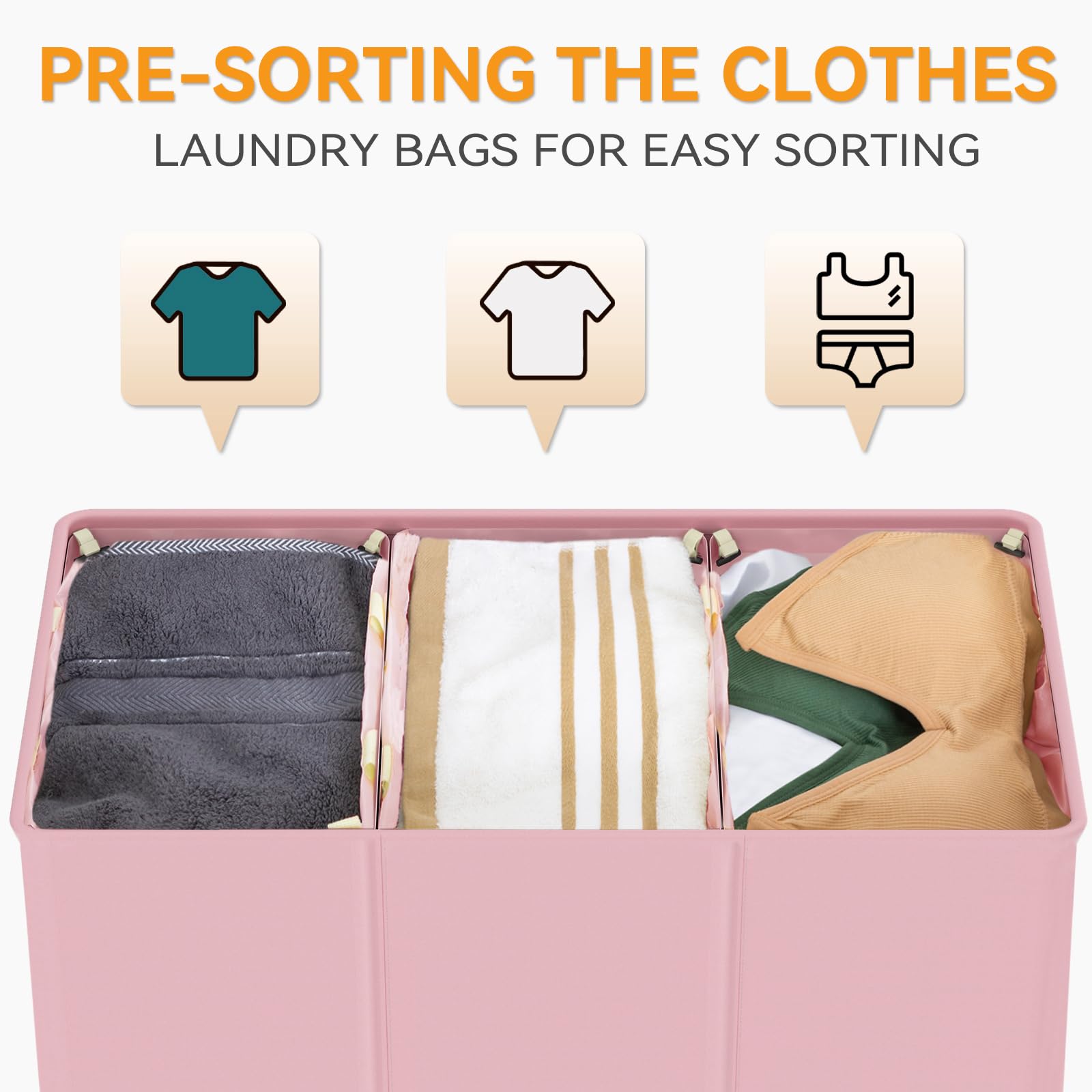 Wowlive 180L Laundry Hamper With Lid 3 Section,Large Laundry Basket With Removable Bags And Handles,Collapsible Dirty Clothes Ha